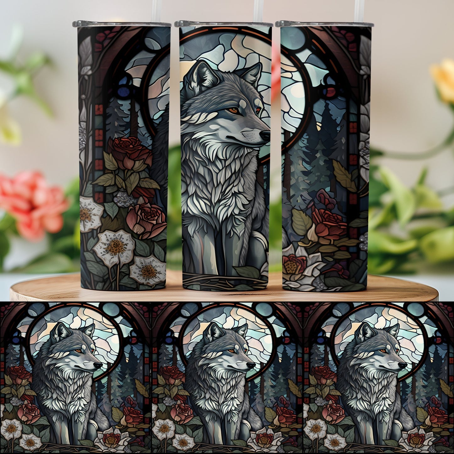 Majestic Wolf Forest Gothic Floral Art Tumbler product