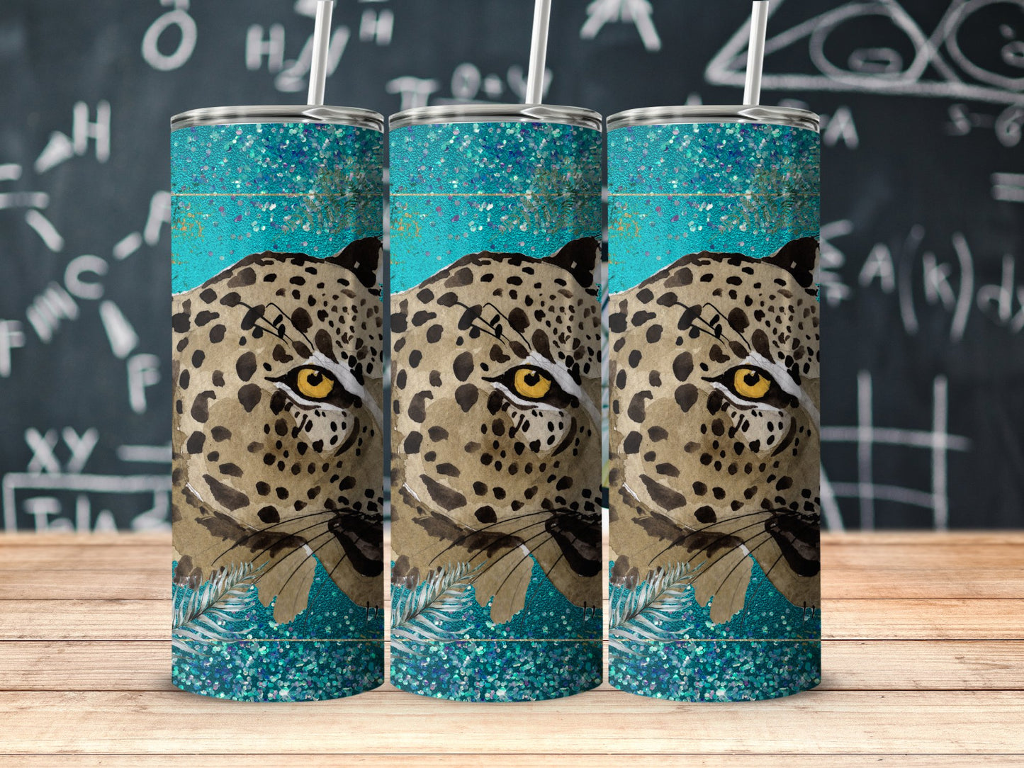 Teal Leopard Tumbler with Straw Stylish Drinkware product