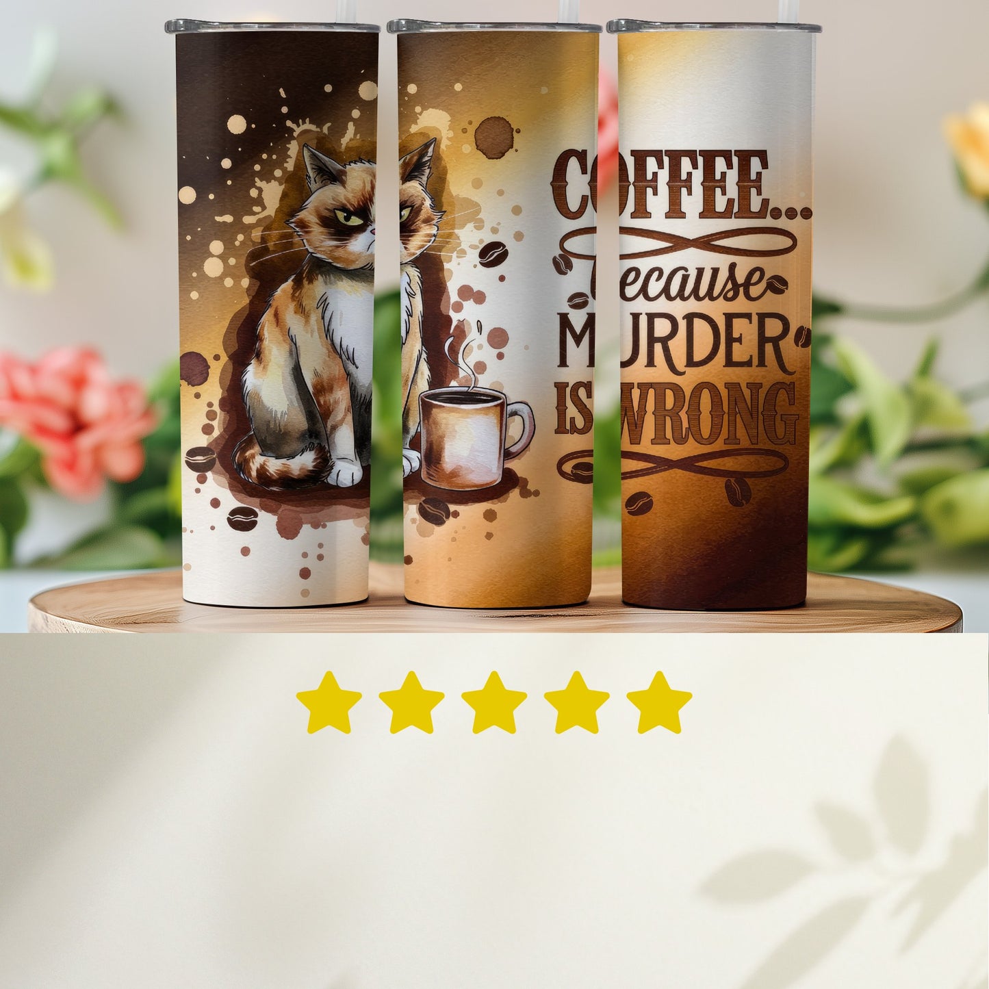 Cute Cat and Coffee Design Tumbler Stylish Drinkware Product