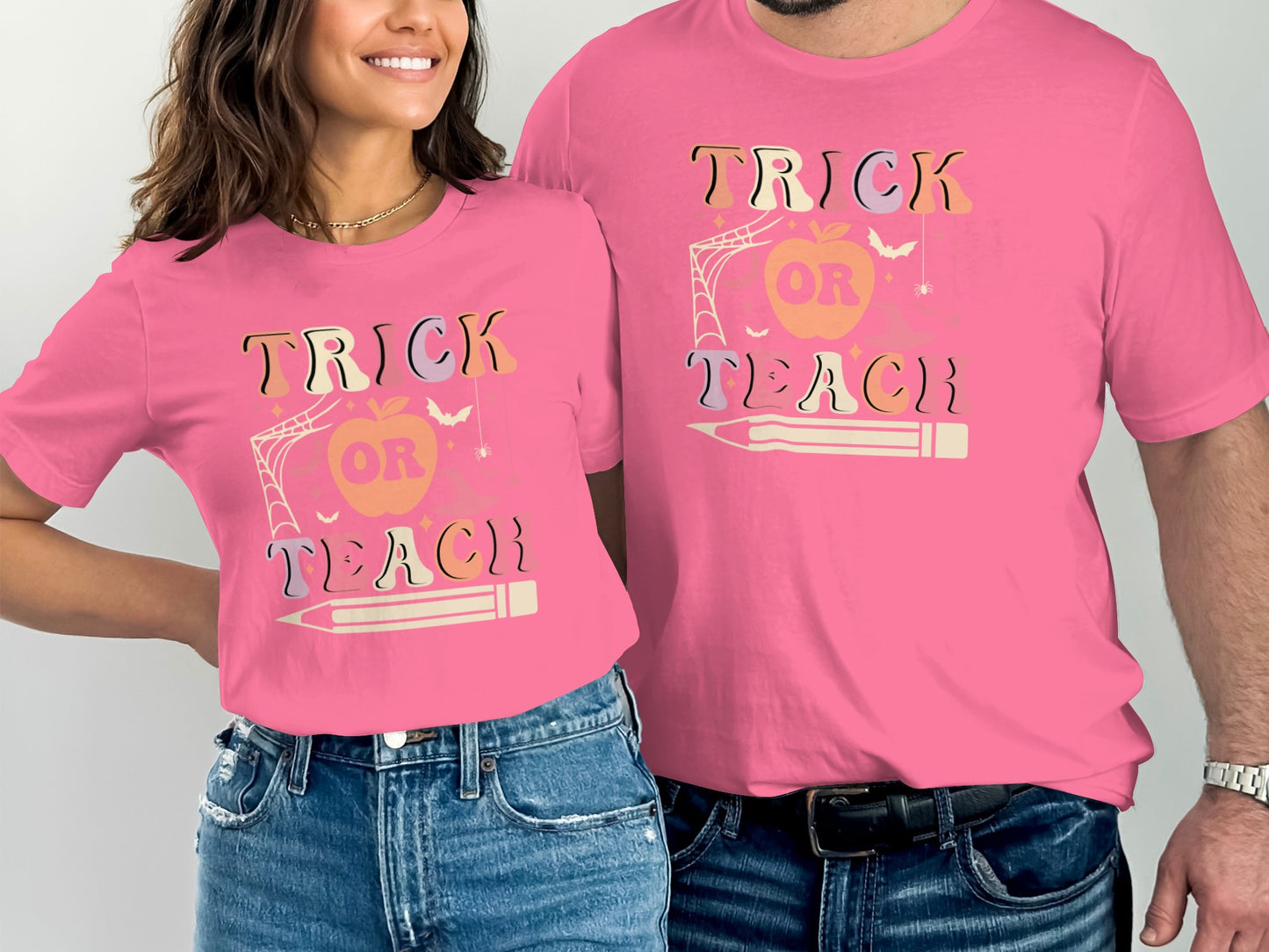 Trick OR Teach Graphic Pink T-shirt product