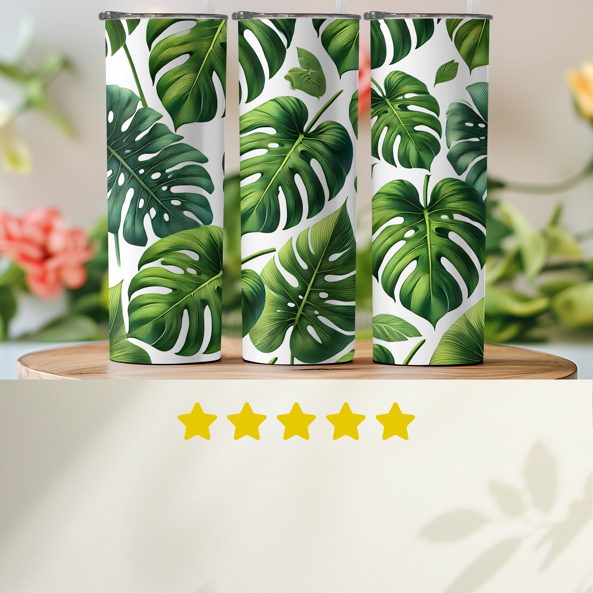 Tropical Leaf Patterned Tumbler Perfect Beverage Product
