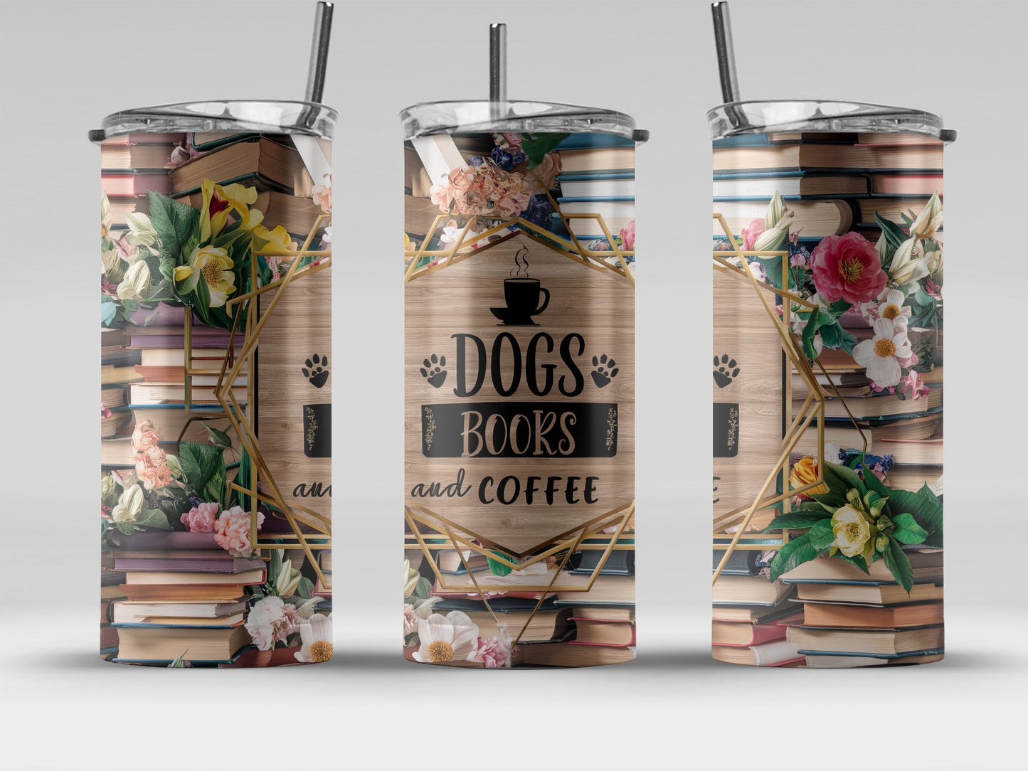 Dogs Books and Coffee Floral Tumbler Drinkware product type