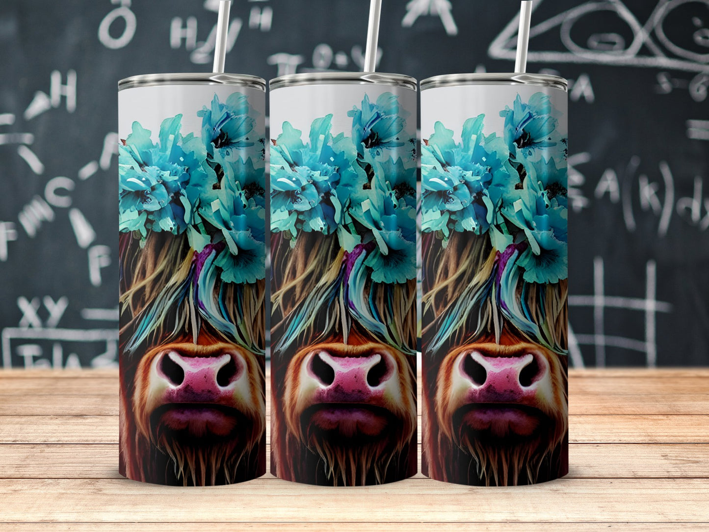 Colorful Floral Highland Cow Tumbler product