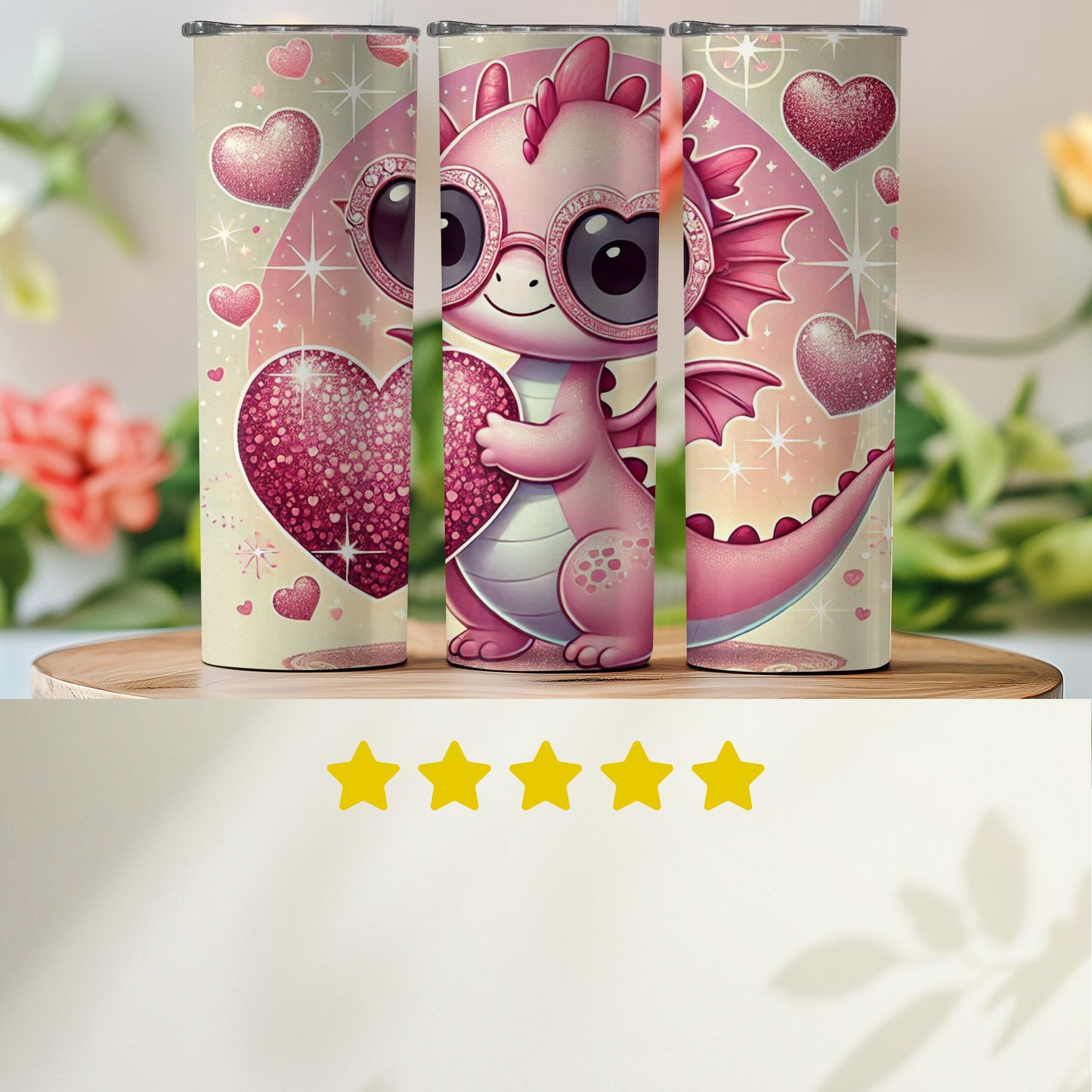 Adorable Pink Dragon with Hearts Tumbler product