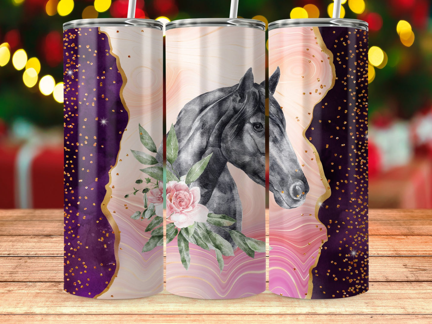 Black Horse Flower Art Design Tumbler Cup product type