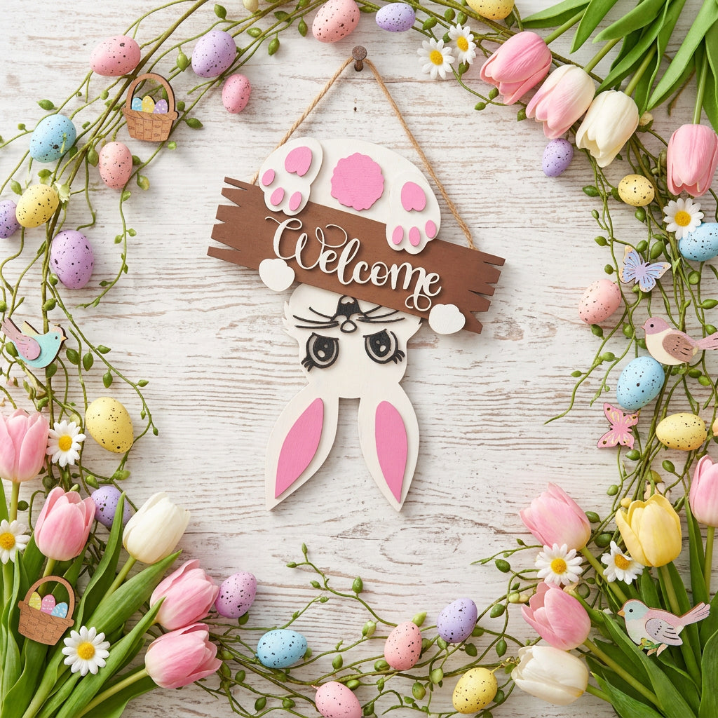 Cute Bunny Hanging Welcome Sign Home Decor