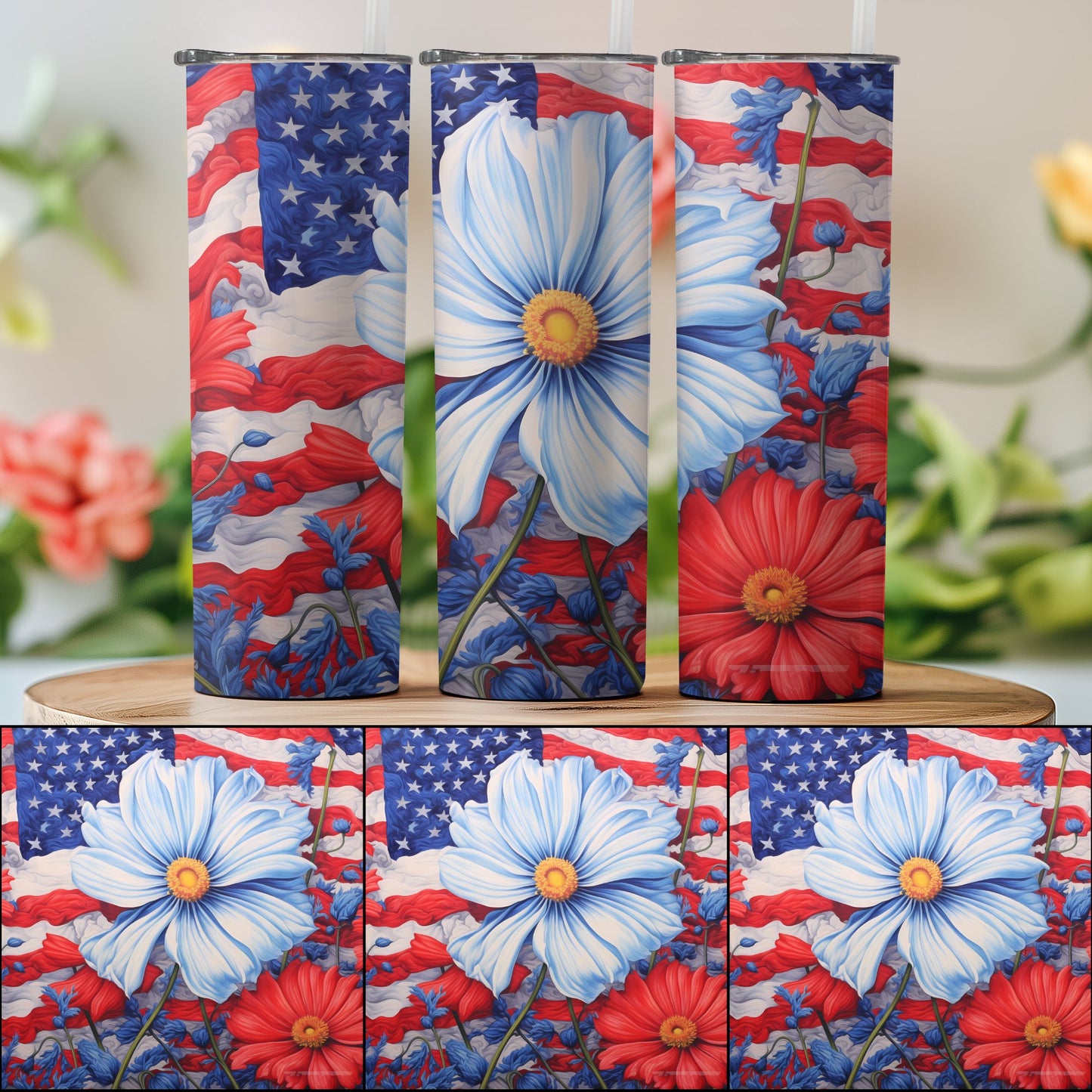 Patriotic American Flowers Design Insulated Tumbler product