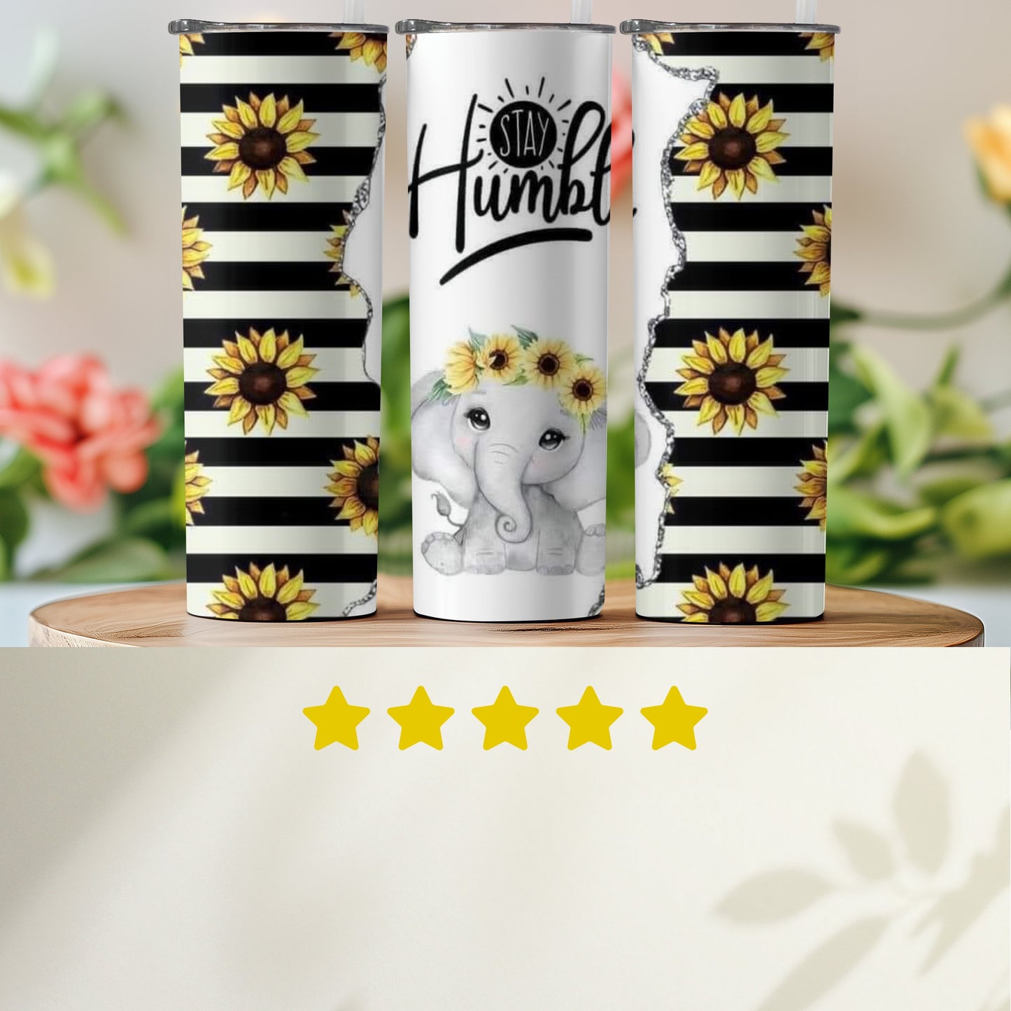 Stay Humble Elephant and Sunflower Stripe Cup product