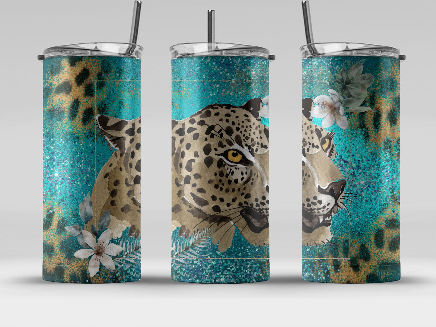 Leopard Face with Flowers Design Tumbler product