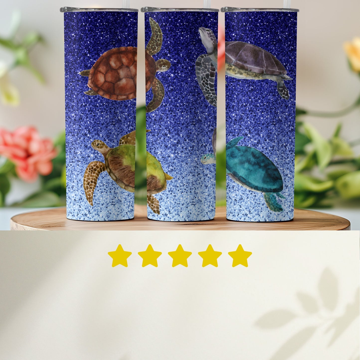 Sea Turtles Design on Blue Glitter Background product