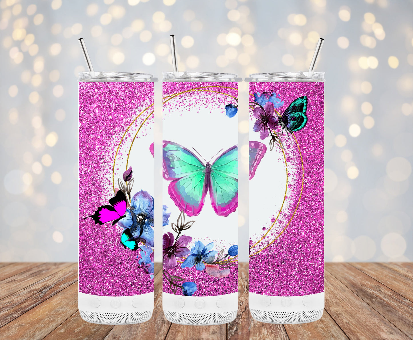 Sparkling Pink Butterfly Themed Tumbler product type