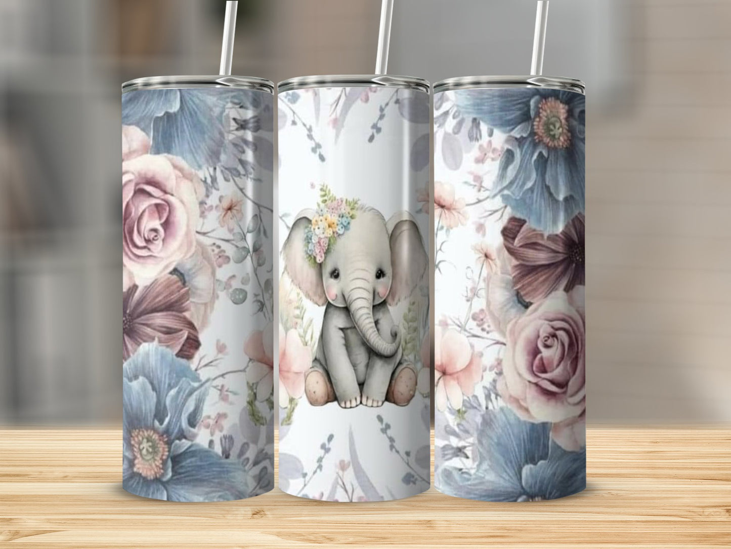Adorable Elephant and Floral Design Tumbler product