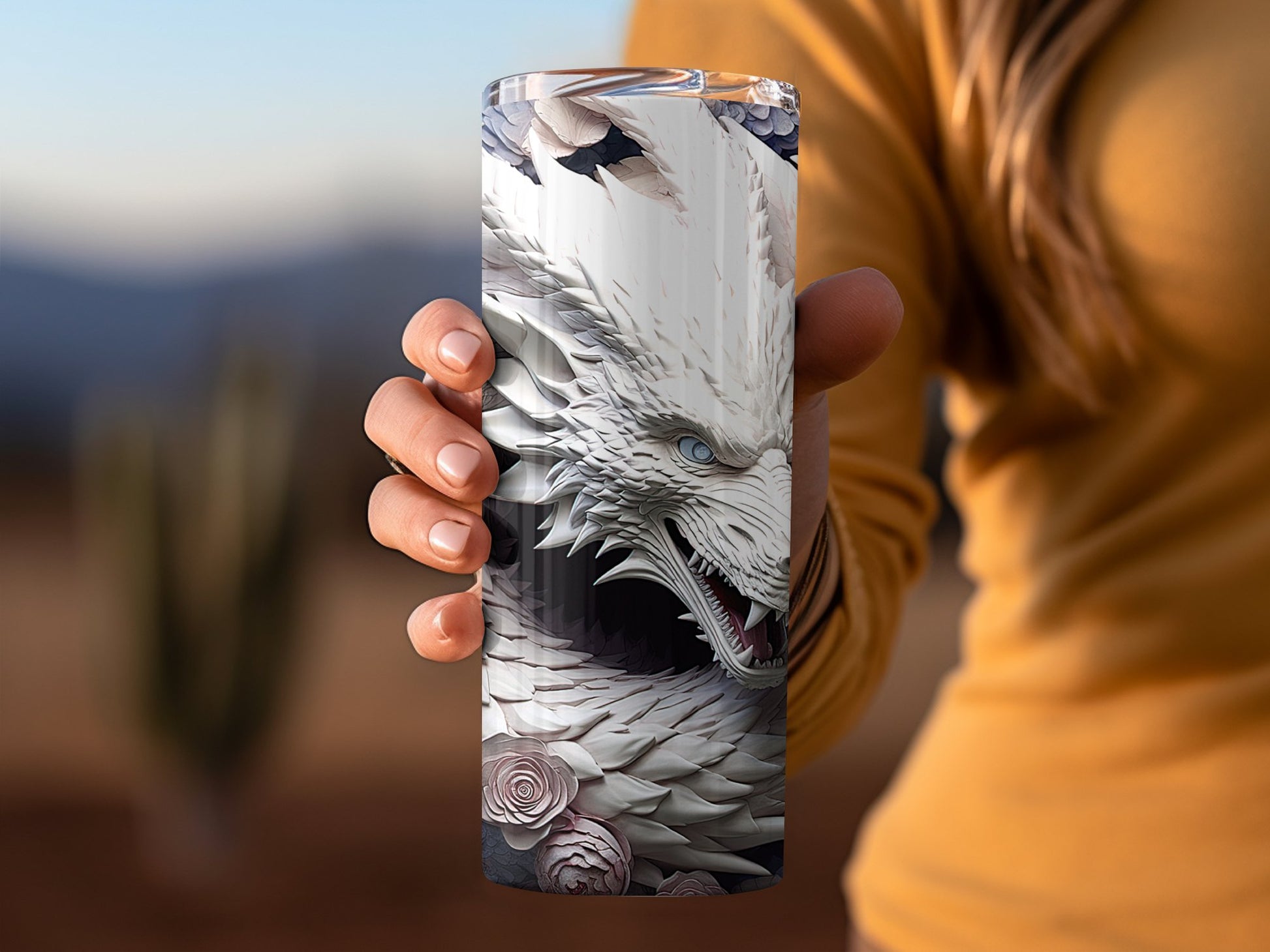 Majestic White Dragon Art on Tumbler product type