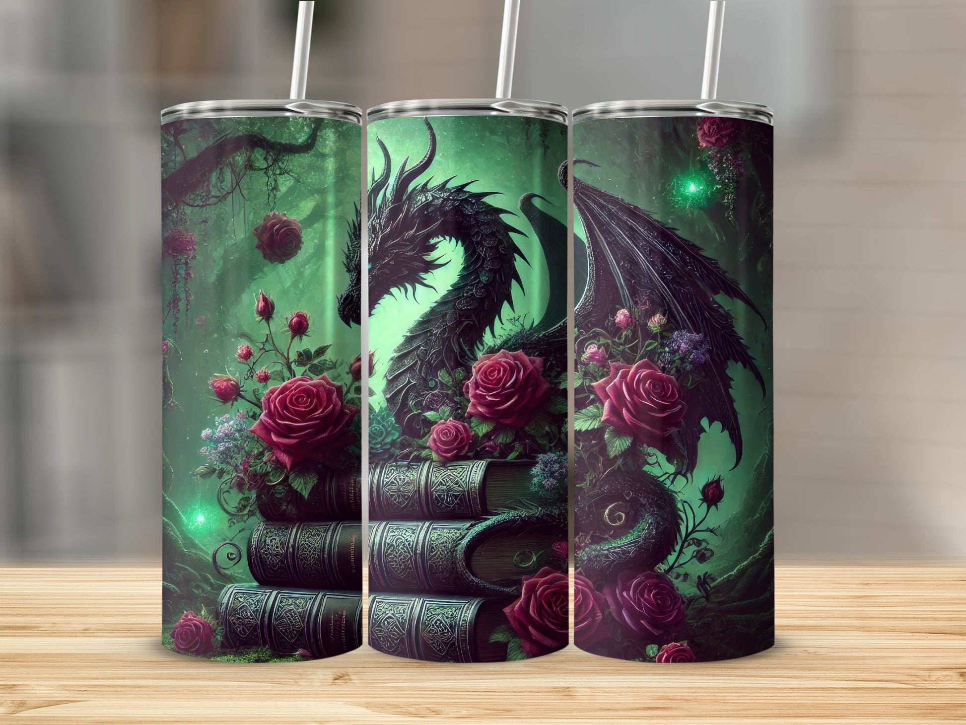 Fantasy Dragon with Roses Design on Tumbler product