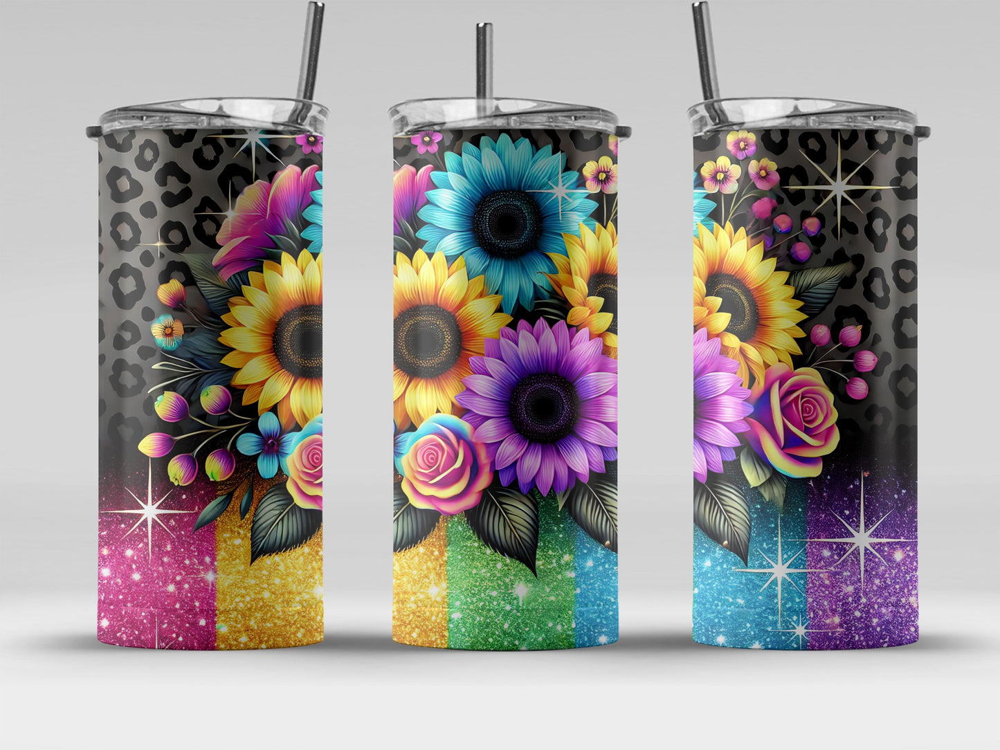Colorful Sunflower and Leopard Print Tumbler product type
