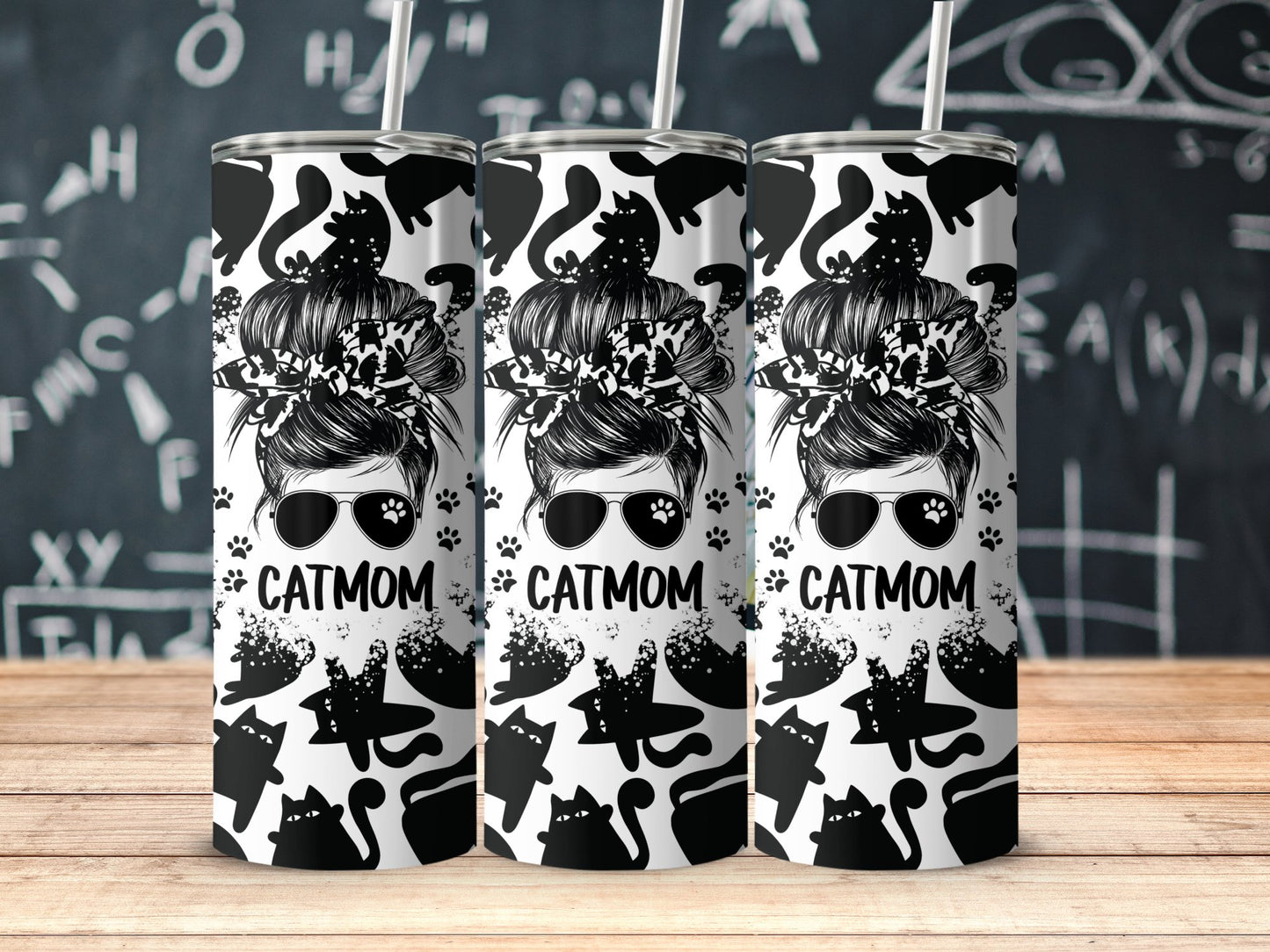 Cat Mom Themed Black and White Tumbler Product