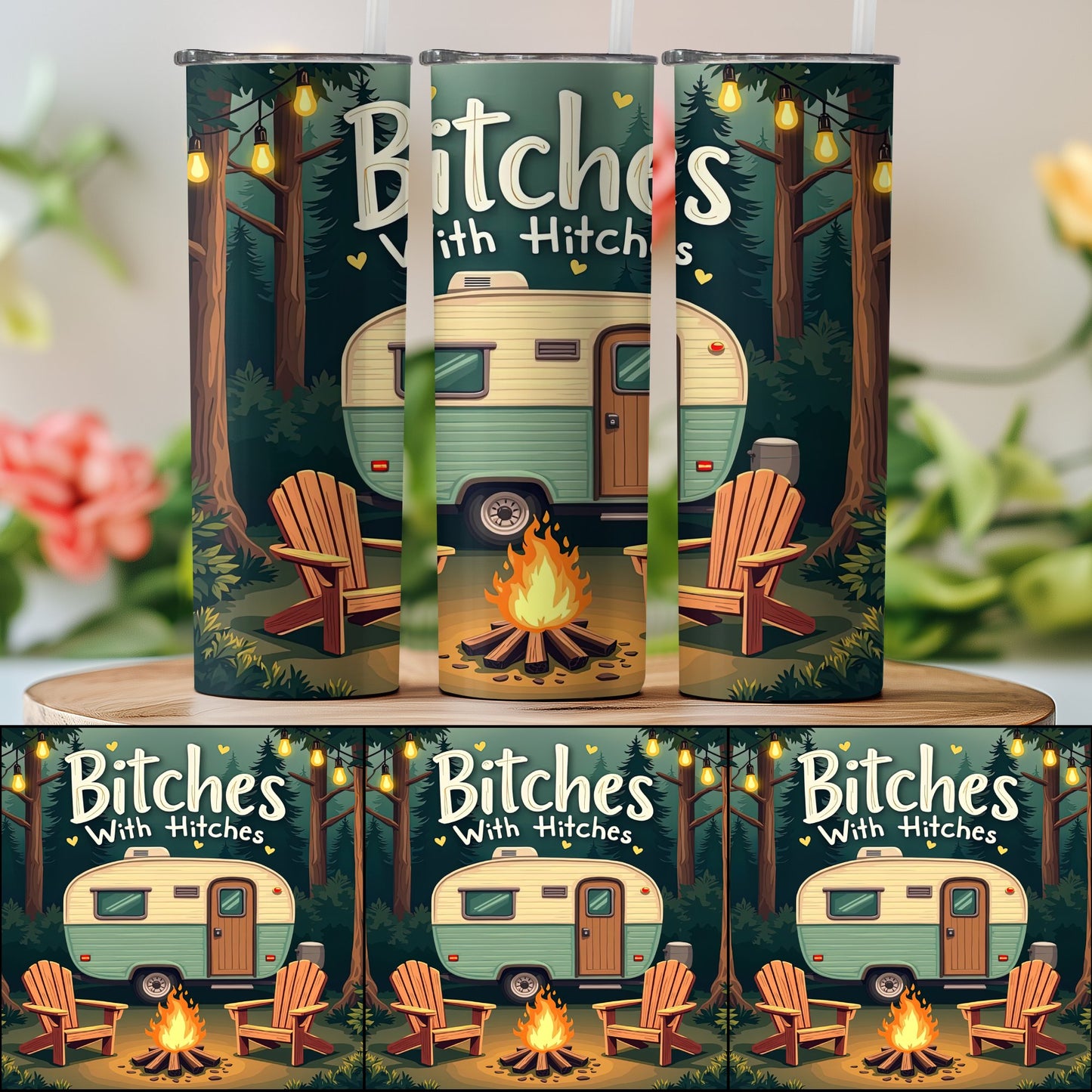 Bitches With Hitches Camping Themed Tumbler product type