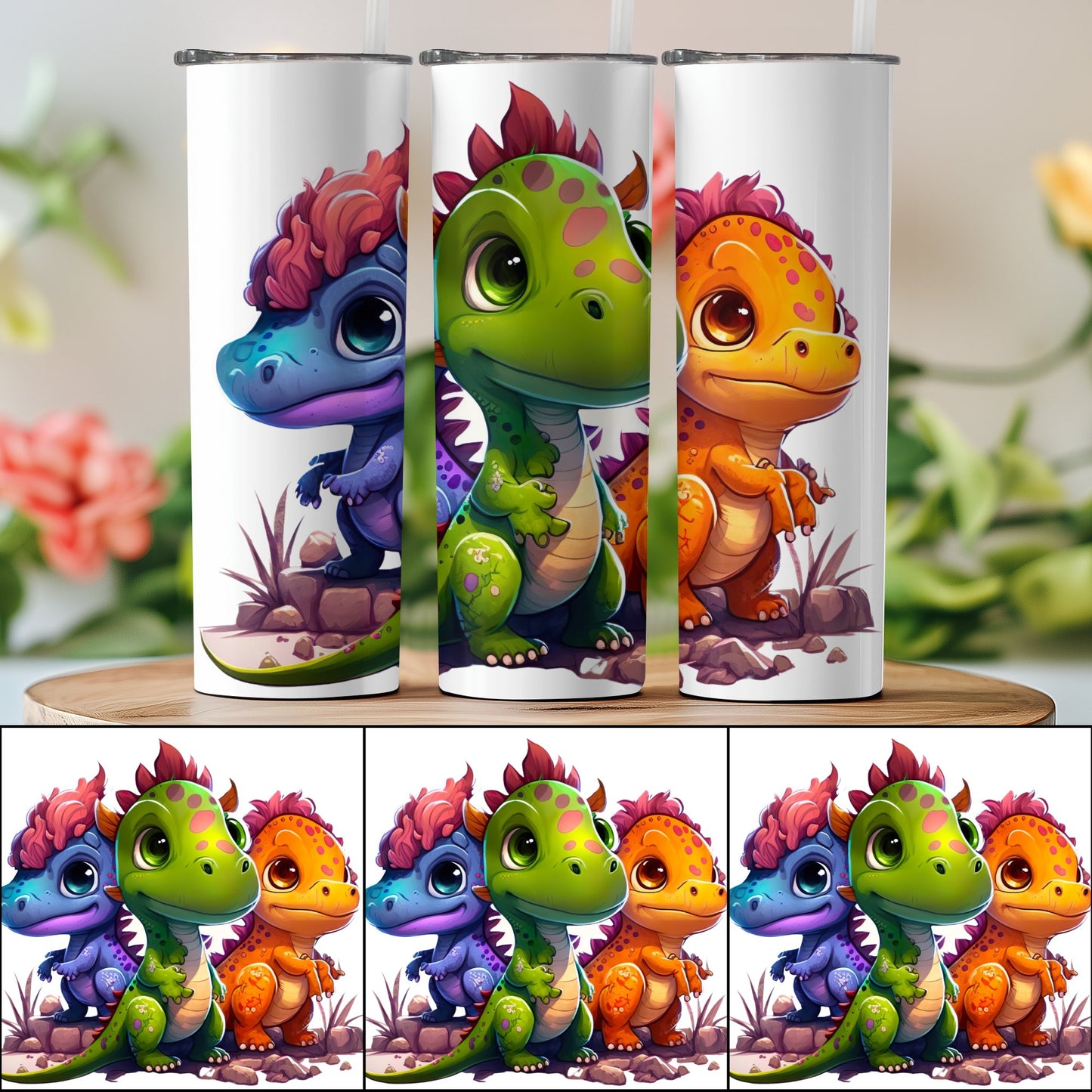 Adorable Colorful Dinosaur Design Tumbler Cup product type