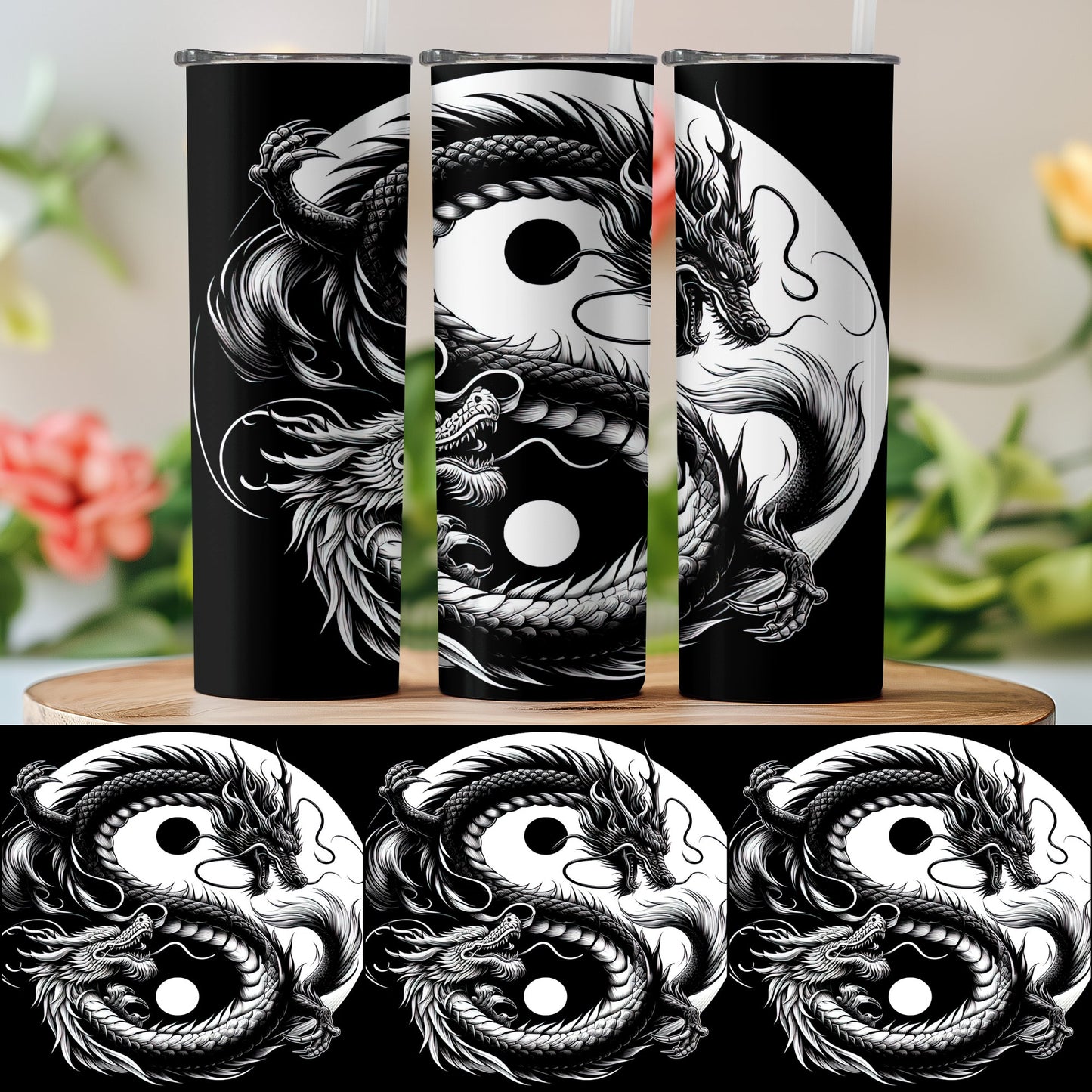 Yin Yang Dragon Design Stainless Steel Tumbler product