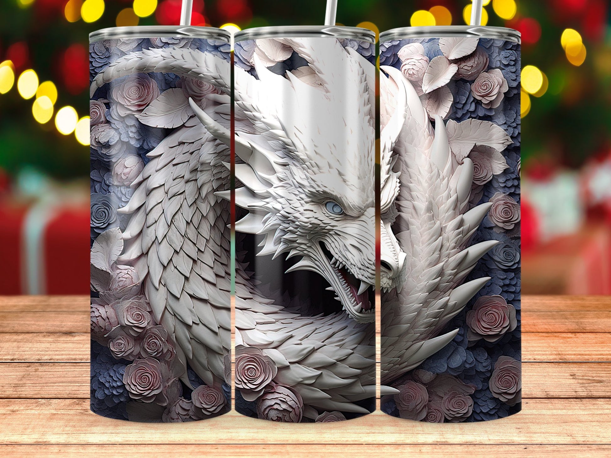 Powerful White Dragon Tumbler Fantasy Art Beverage product