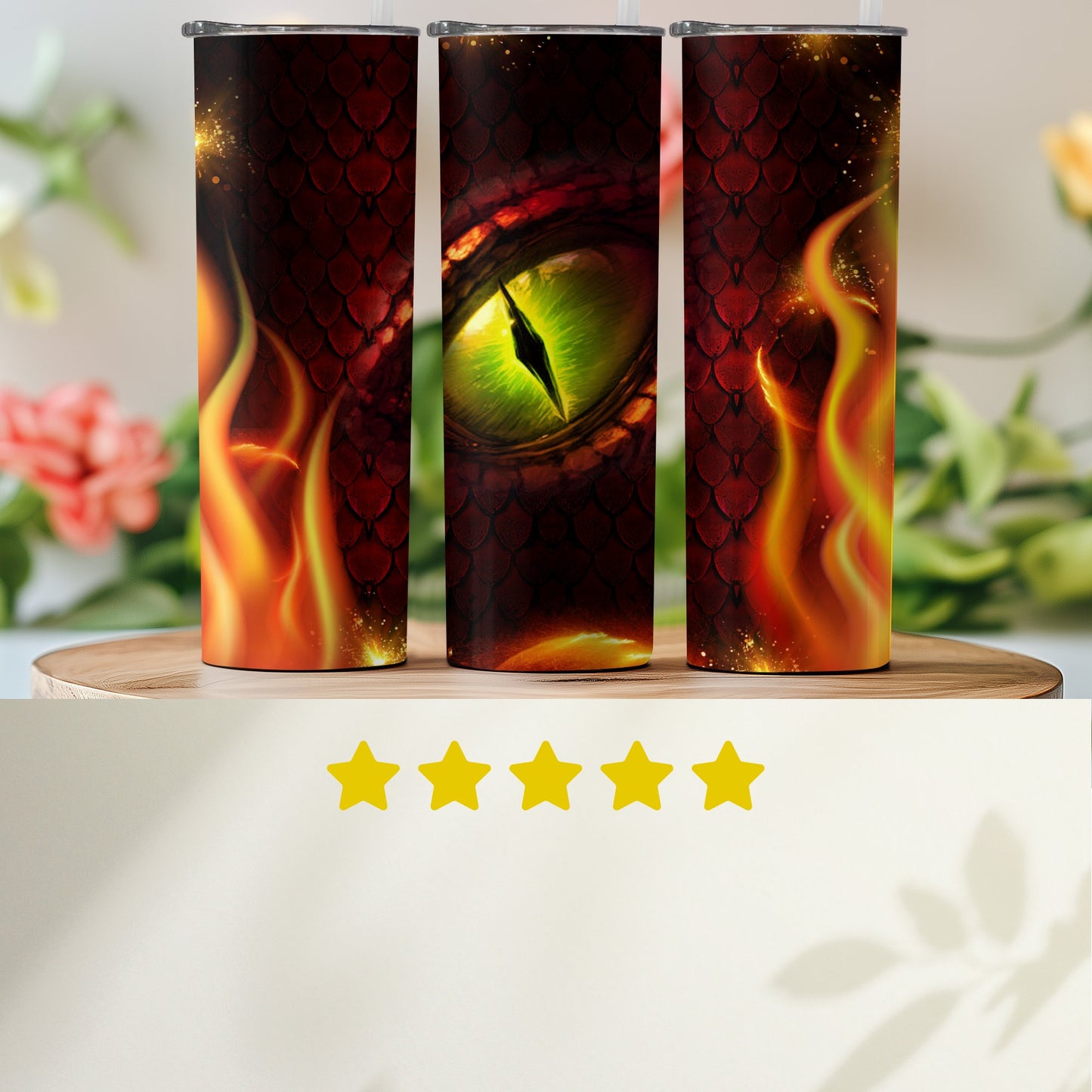 Dragon Eye Design Custom Tumbler with Fiery Flames product