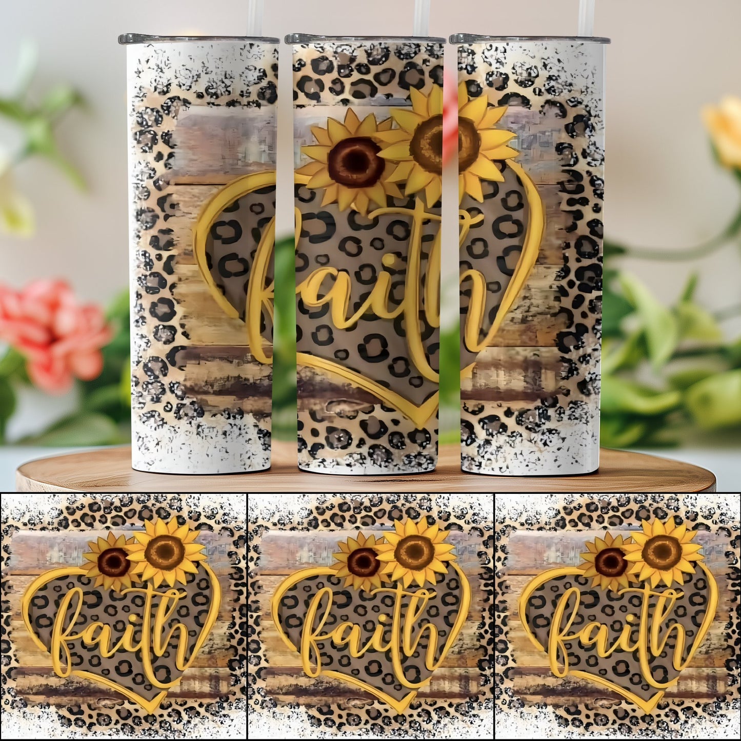Leopard Sunflowers Faith Heart Sublimated Tumbler product
