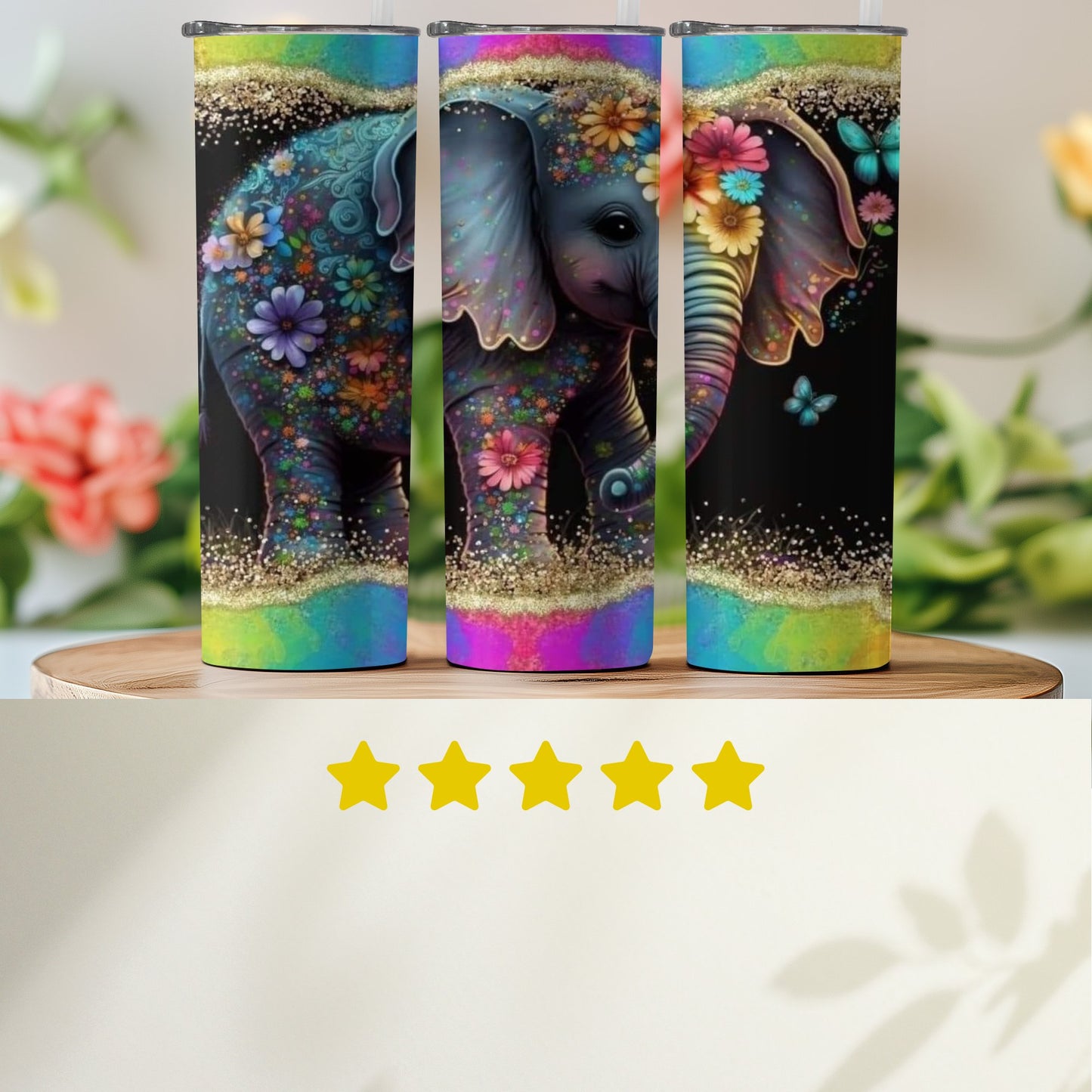 Colorful Elephant-themed Tumbler with Floral Accents product