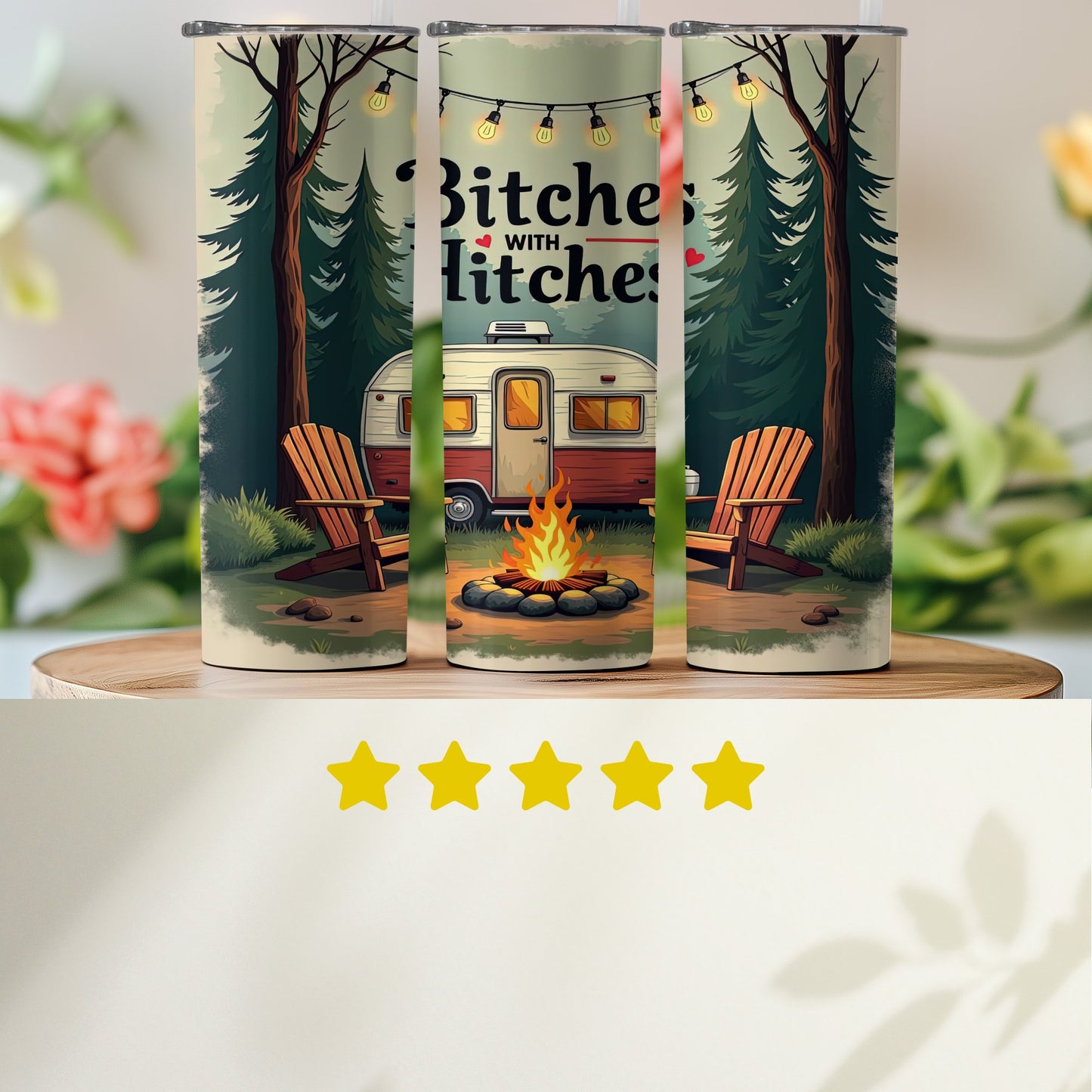 Retro Camping Scene Tumbler with Campfire Design product