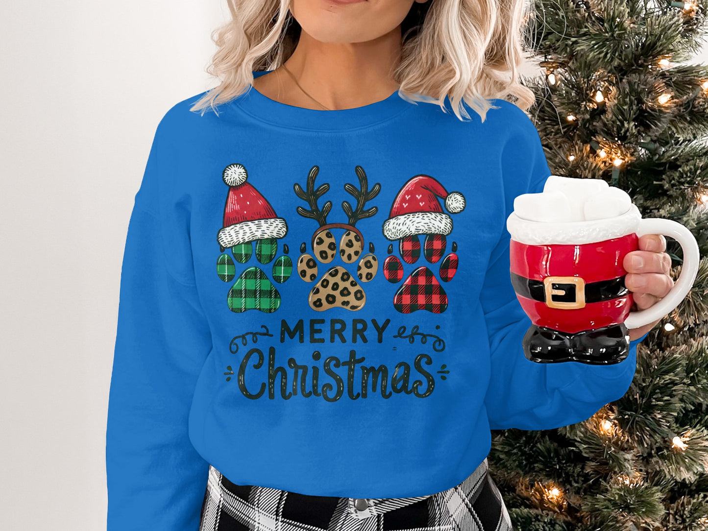 Merry Christmas Paws Reindeer Santa Hat Sweatshirt