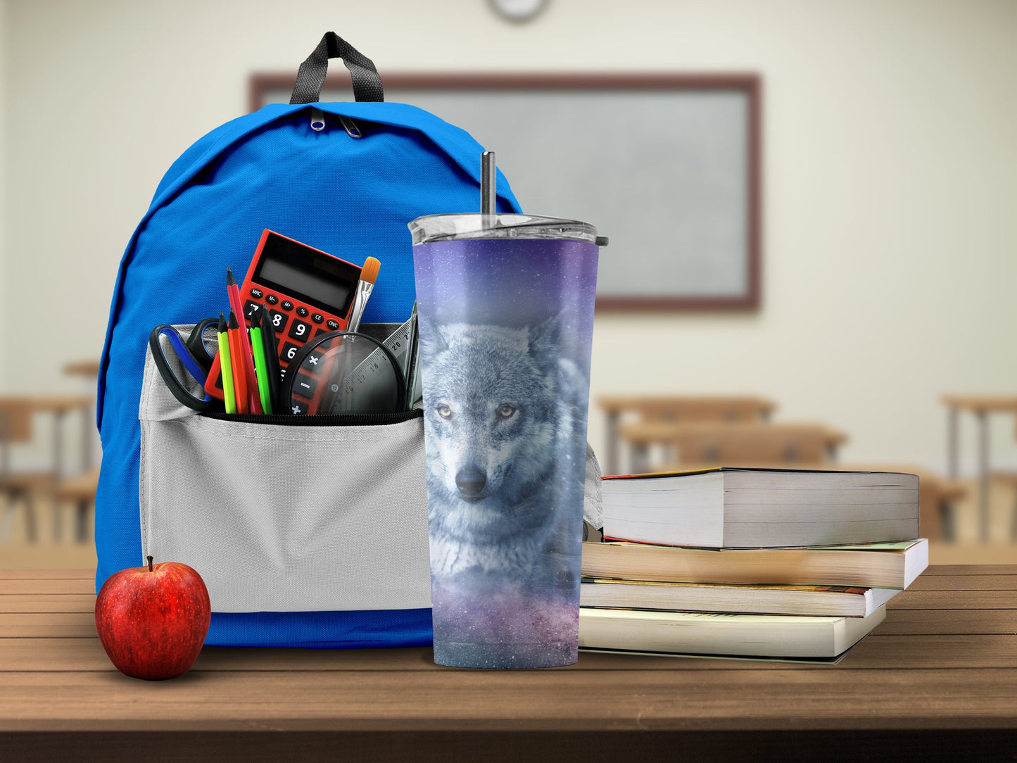 Wolf Print Travel Tumbler with Straw product