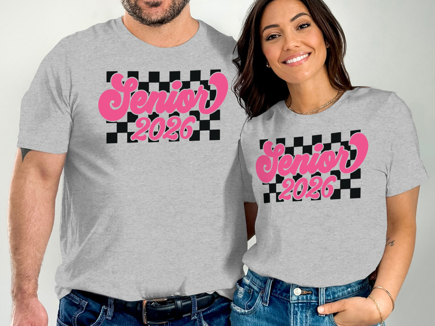 Senior 2026 Pink and Black Checkered Design Shirt product type