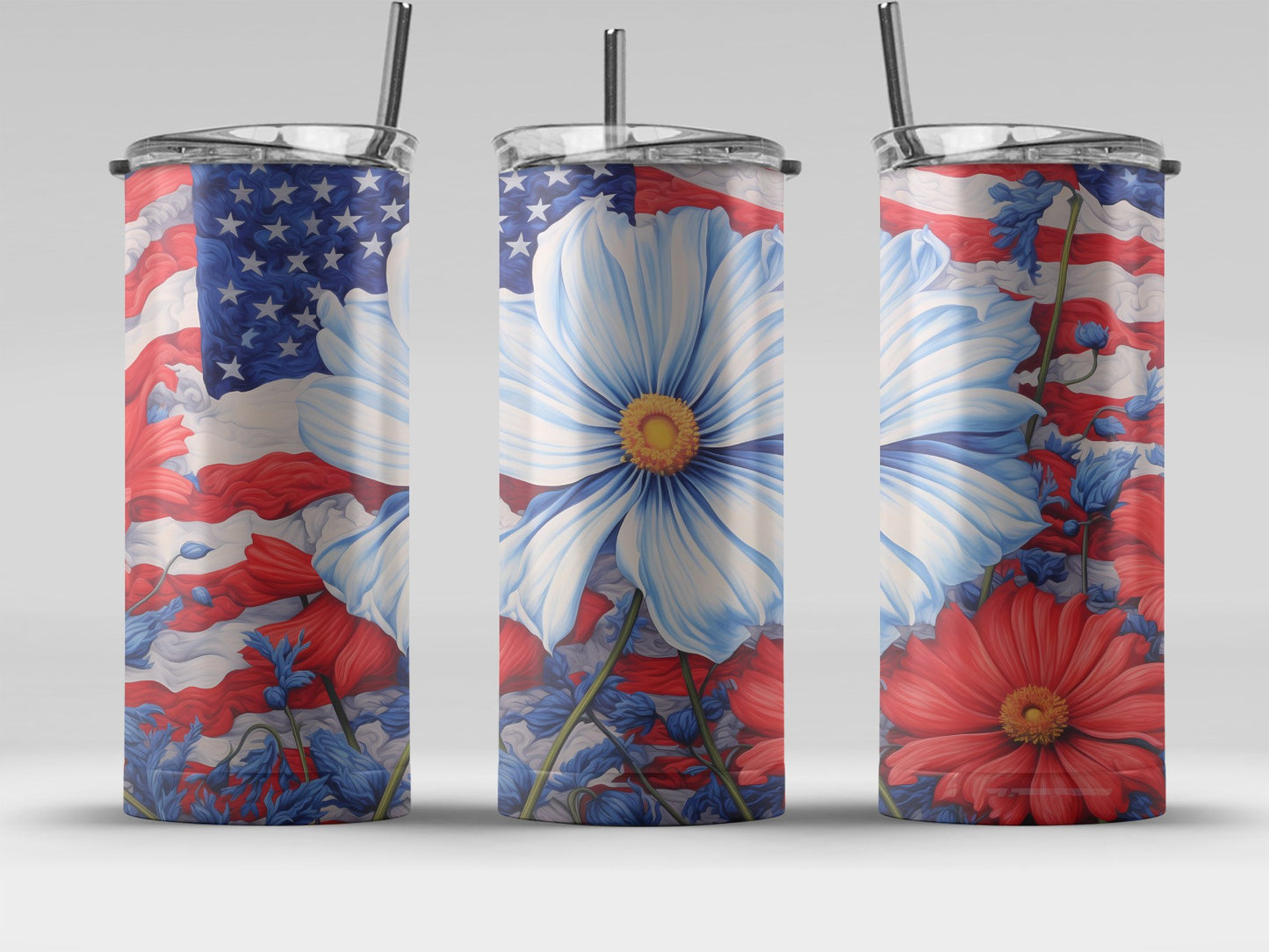 Patriotic American Flag Floral Tumbler product