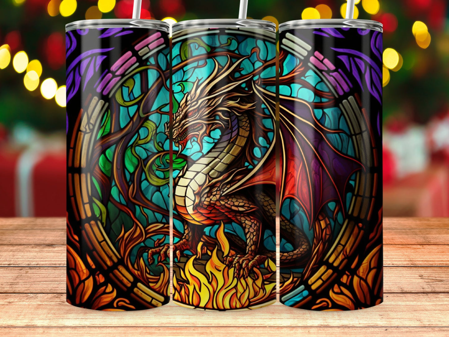 Mythical Fire Dragon Round Design Tumbler product