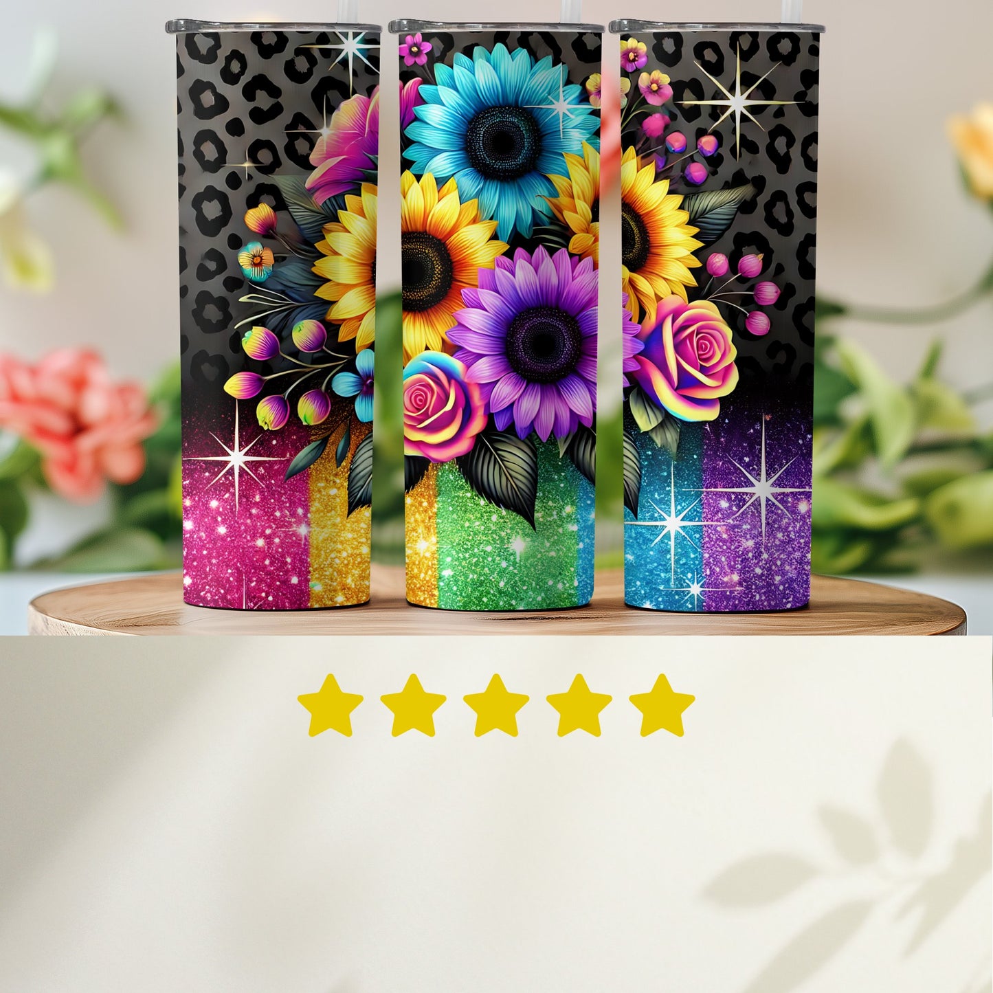 Colorful Floral Tumbler with Leopard and Star Design product