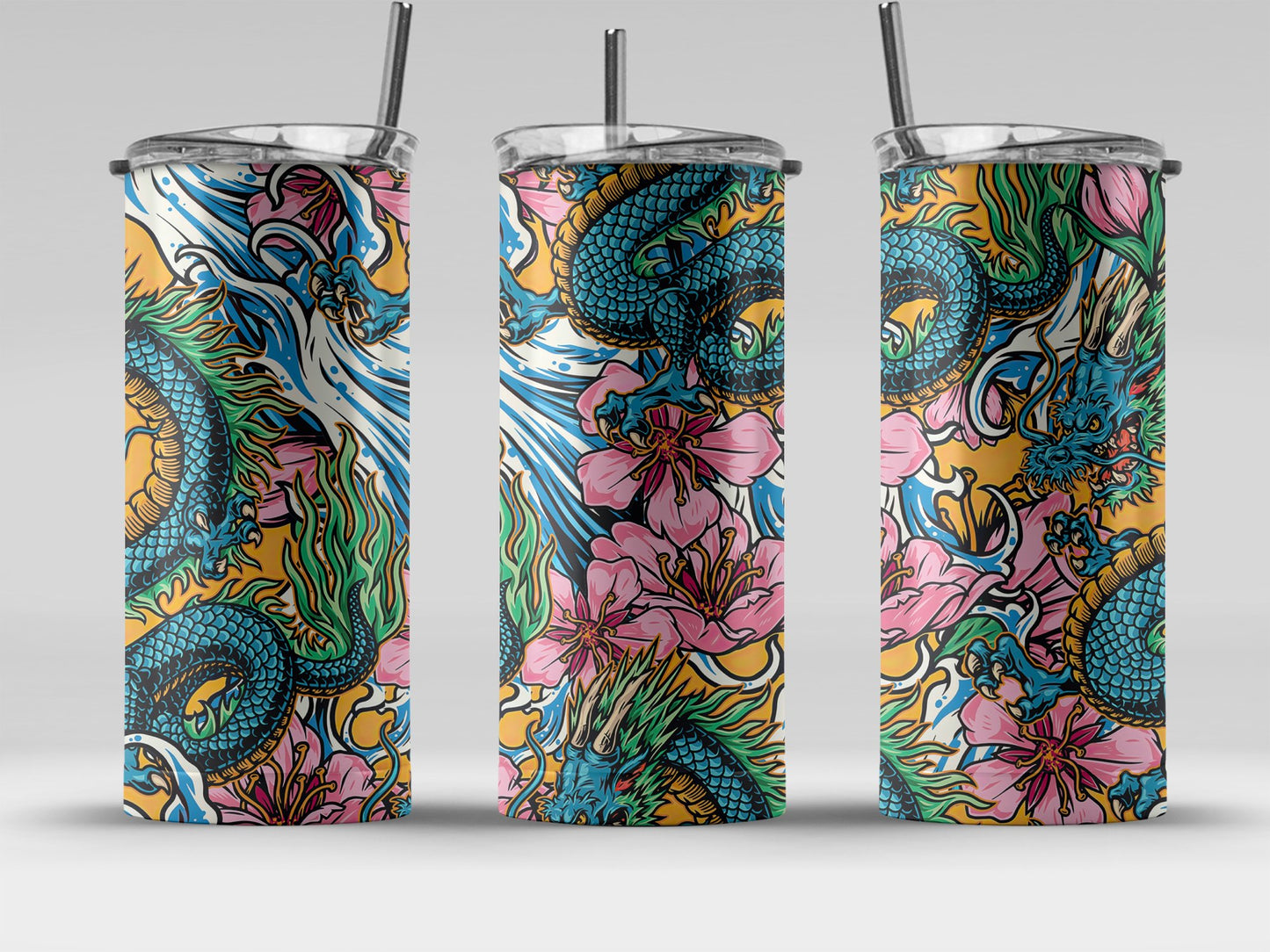Dragon and Floral Design Insulated Tumbler product