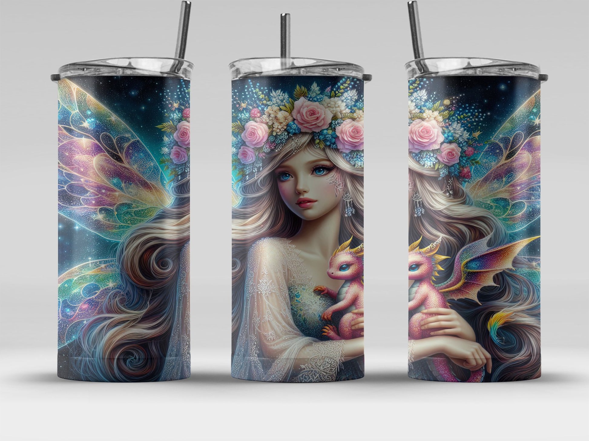 Glitter Fairy Princess with Baby Dragon Tumbler product type
