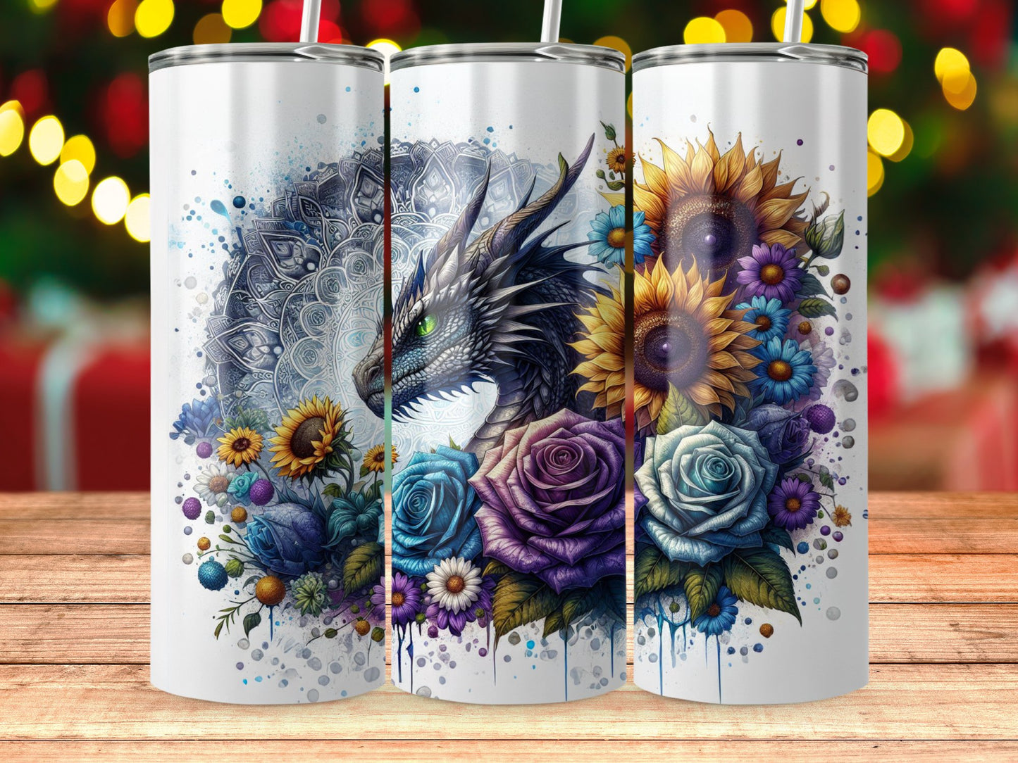 Fantasy Dragon and Floral Design Tumbler product