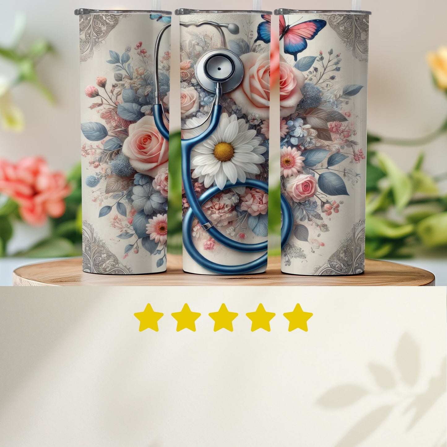 Beautiful Floral Stethoscope Design Tumbler product