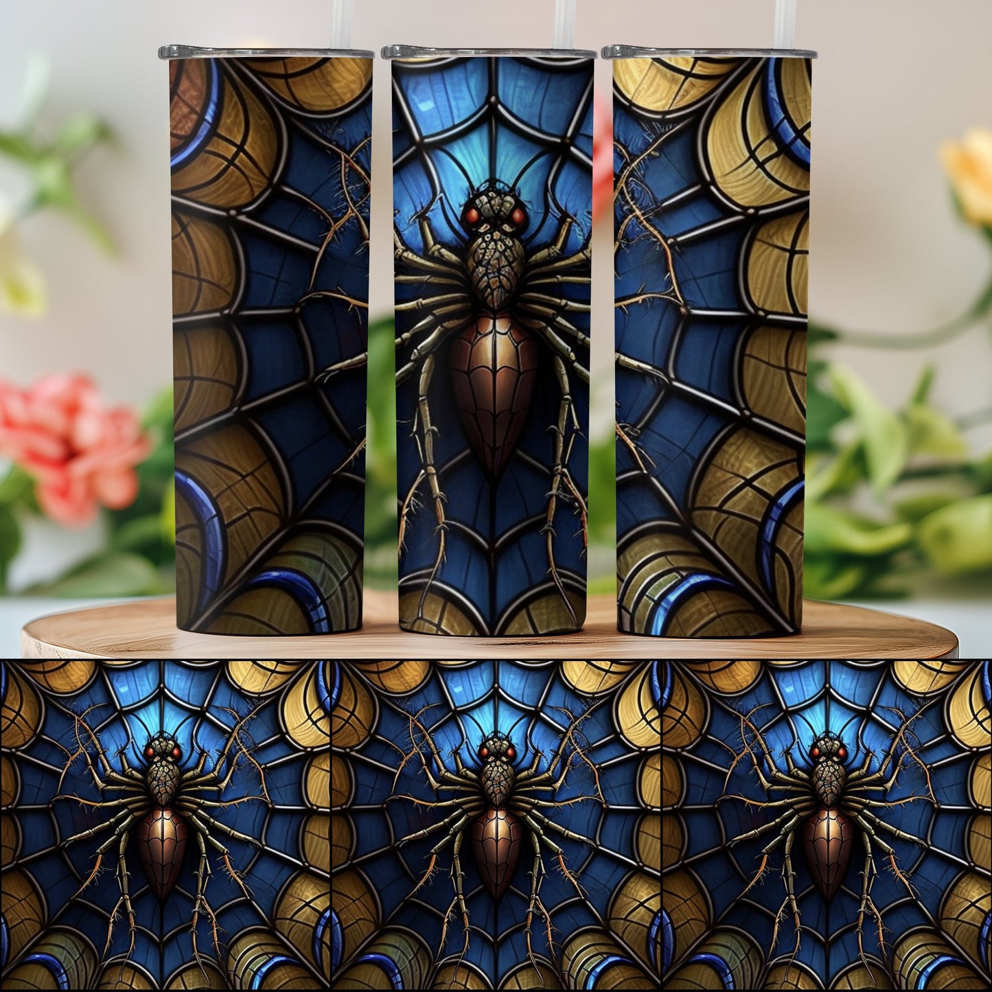 Intricate Spider and Web Gothic Art Stainless Skinny Tumbler product