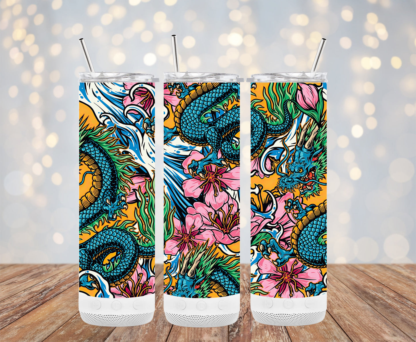 Colorful Dragon and Floral Design Tumbler product