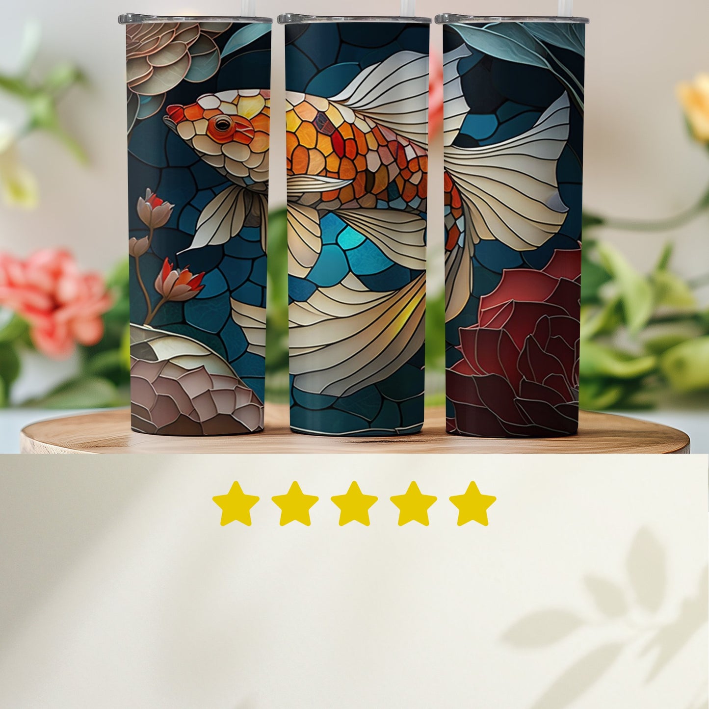 Colorful Flower and Fish Stained Glass Tumbler product