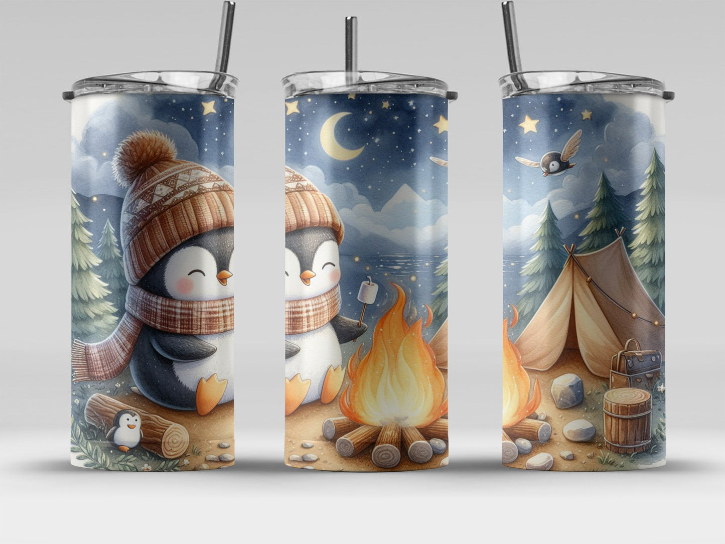Cute Penguin Campfire Design Insulated Tumbler product