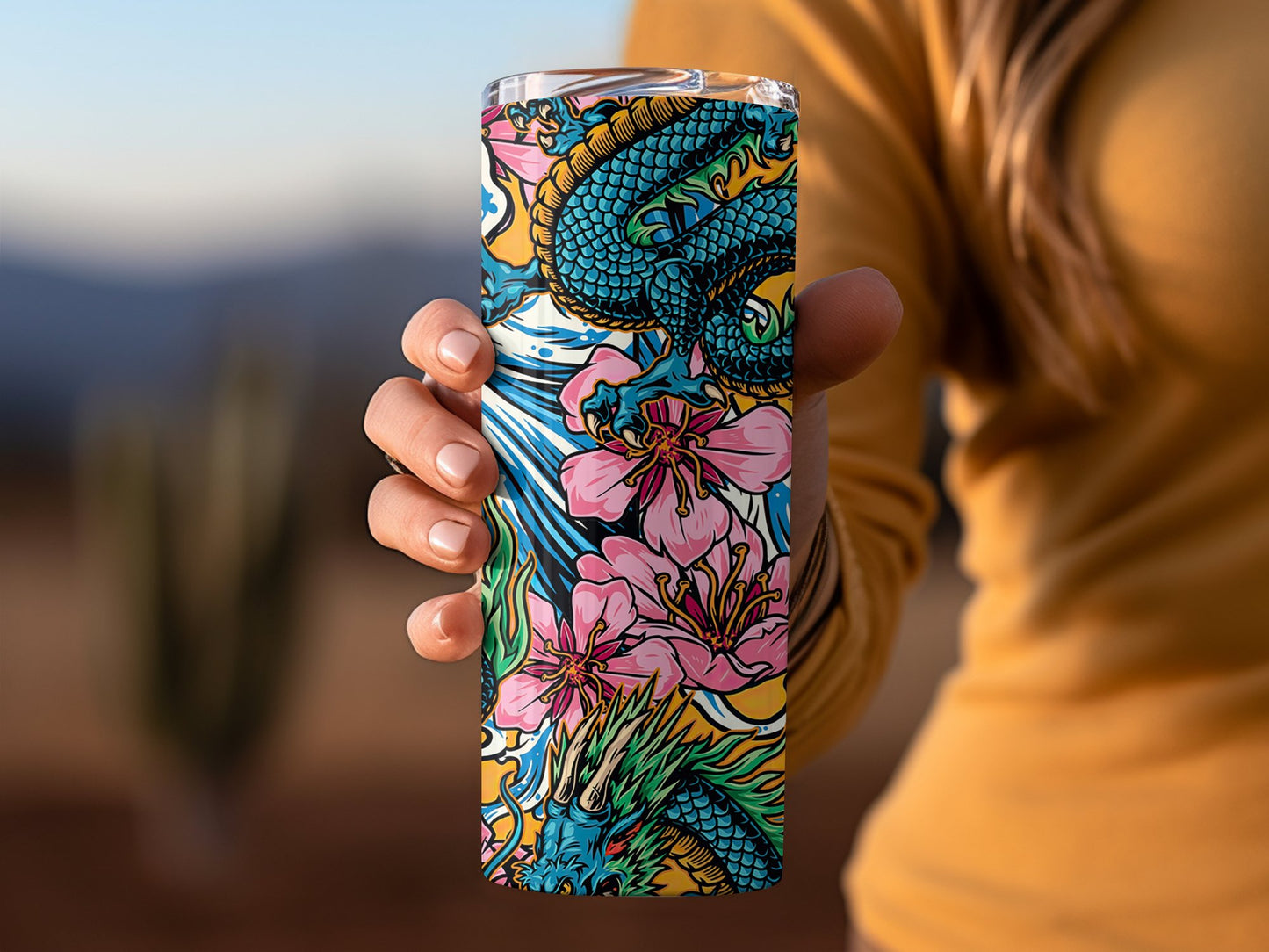 Colorful Dragon with Floral Art Tumbler product type