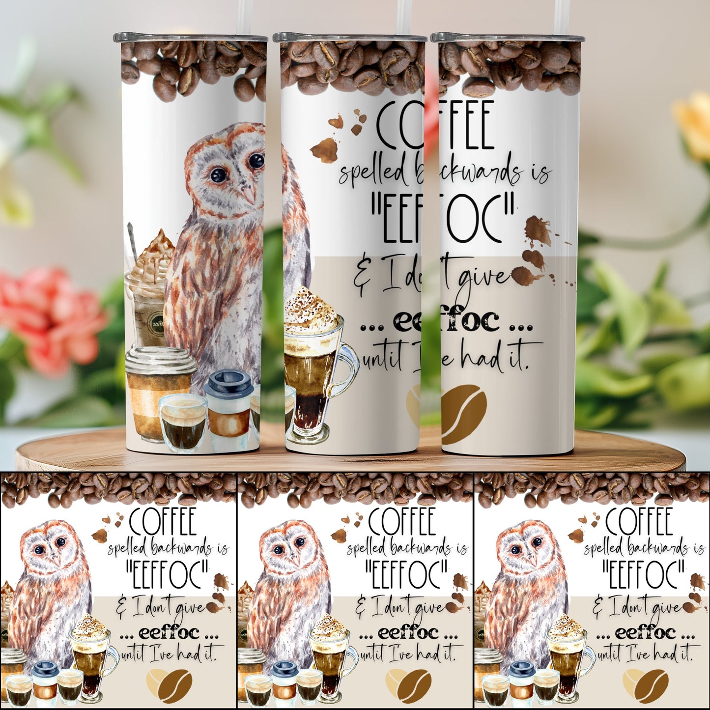 Coffee Enthusiast Owl Design Stainless Steel Tumbler product type