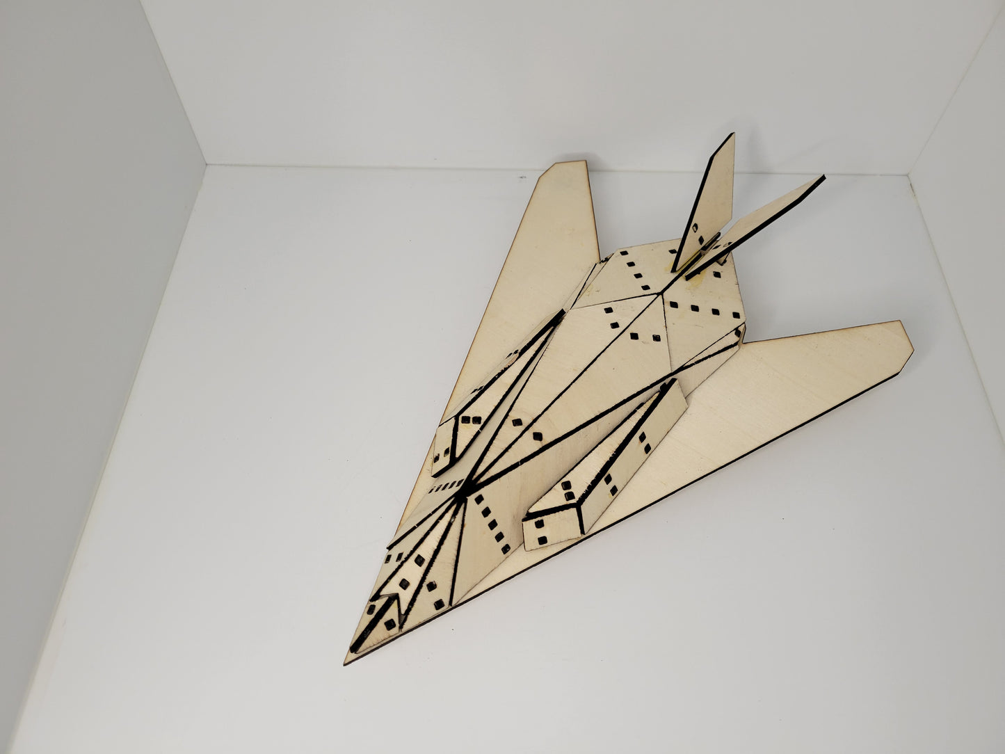 Detailed Wooden Fighter Jet Model for Display Decor