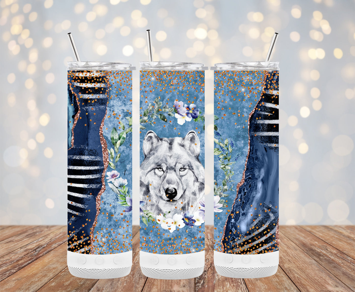 Wolf and Floral Design Tumbler Product