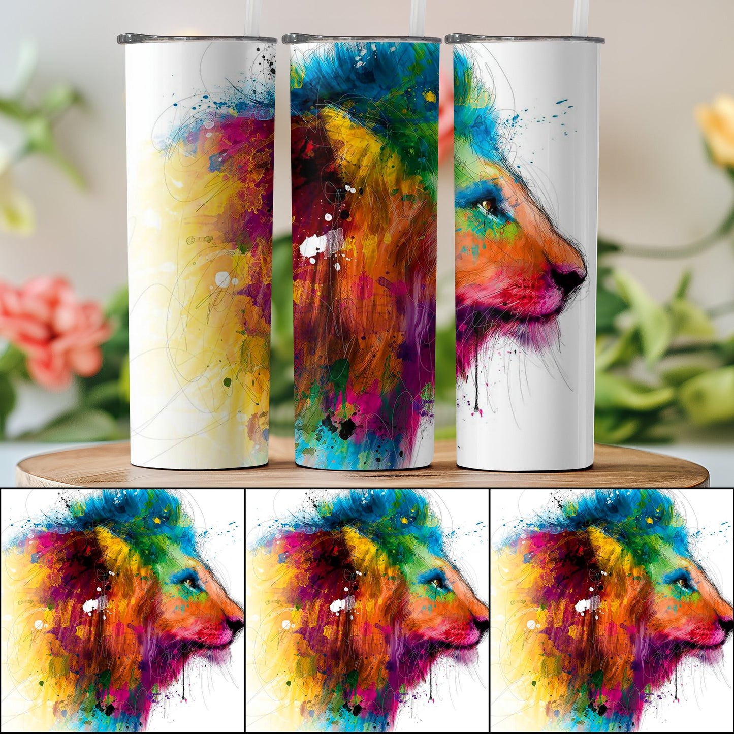 Colorful Abstract Lion Design Tumbler product
