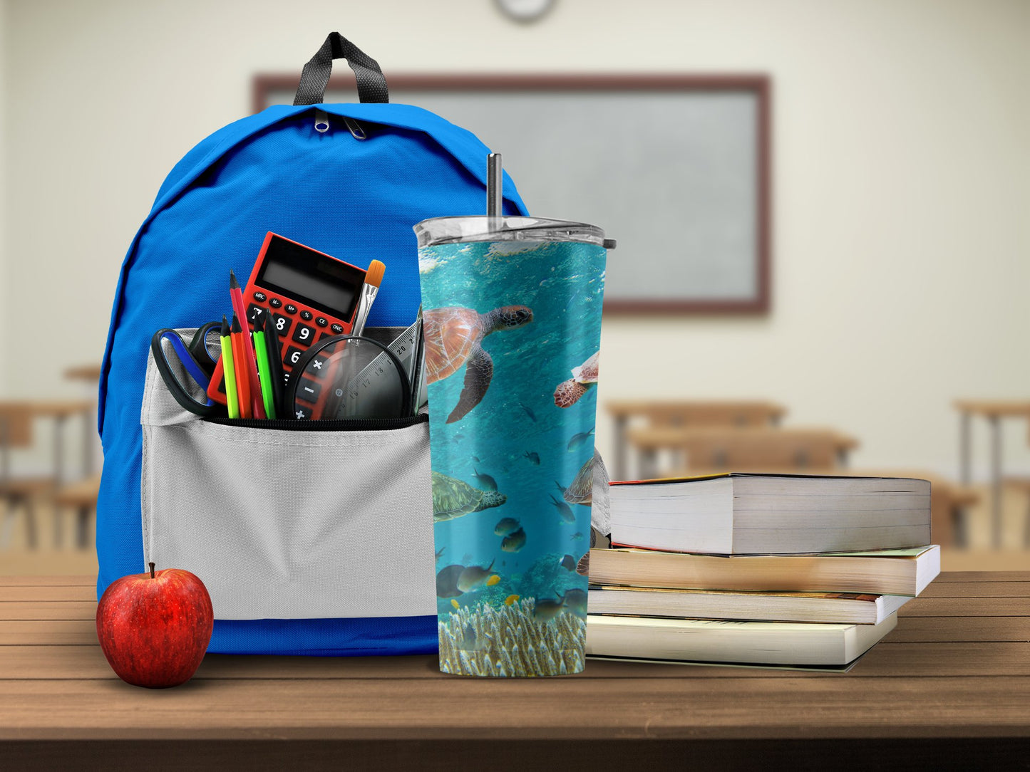 Ocean Themed School Backpack With Tumbler Product