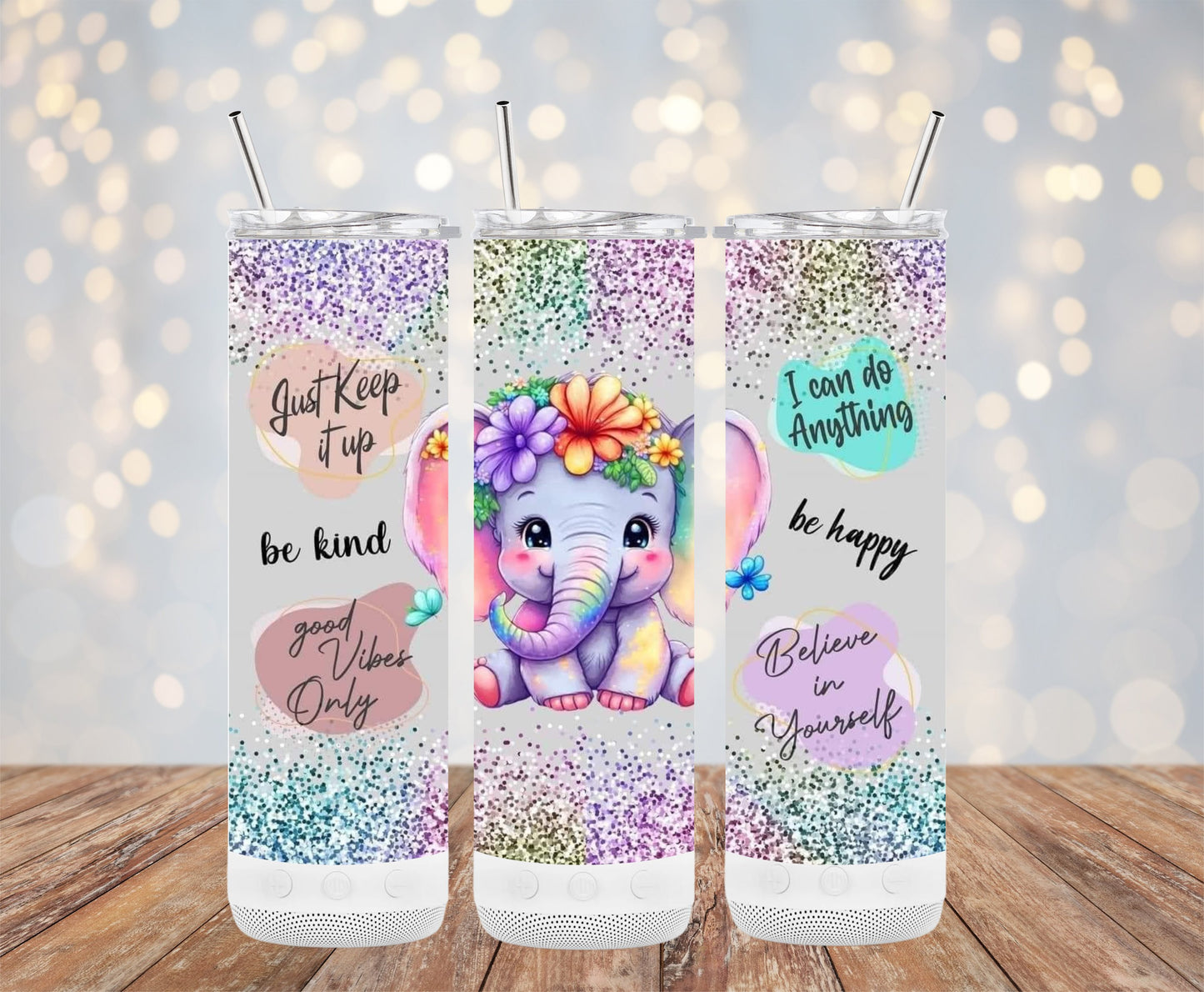 Inspirational Elephant Design Glittery Tumblers product