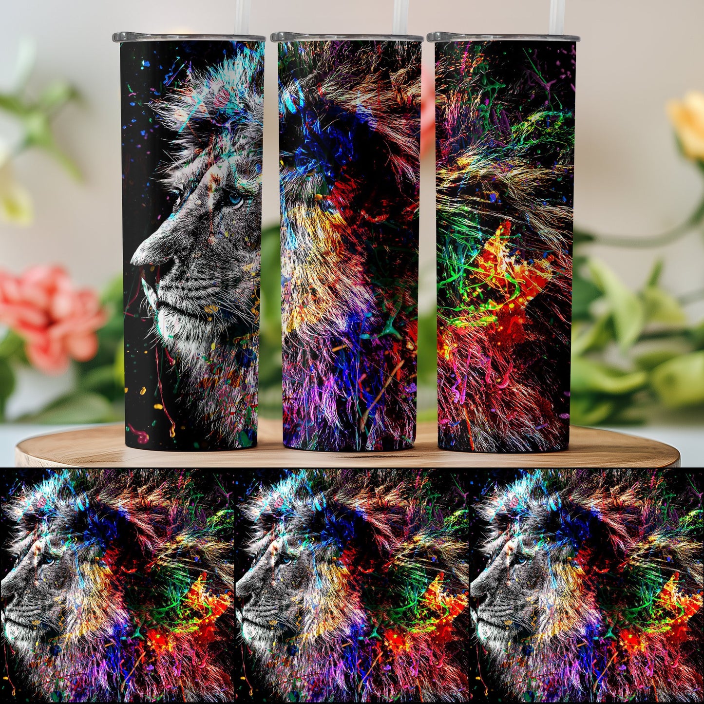 Vibrant Lion Design Tumbler Insulated Drinkware Product